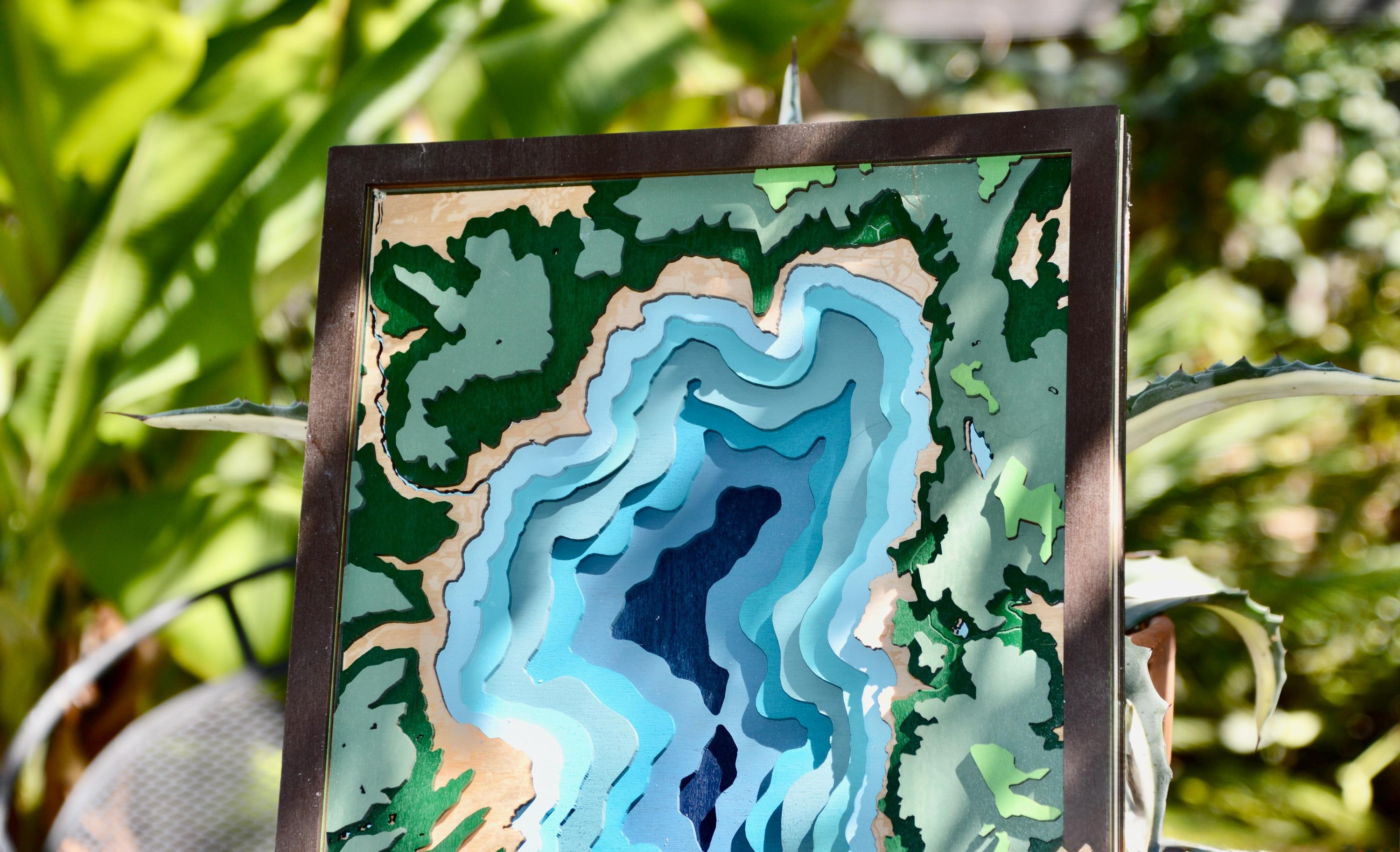Custom Topographic Map, Bathymetric Lake Map, Personalized Wood Map, Lake Ocean City Map, Custom Location Wall Art detail 2