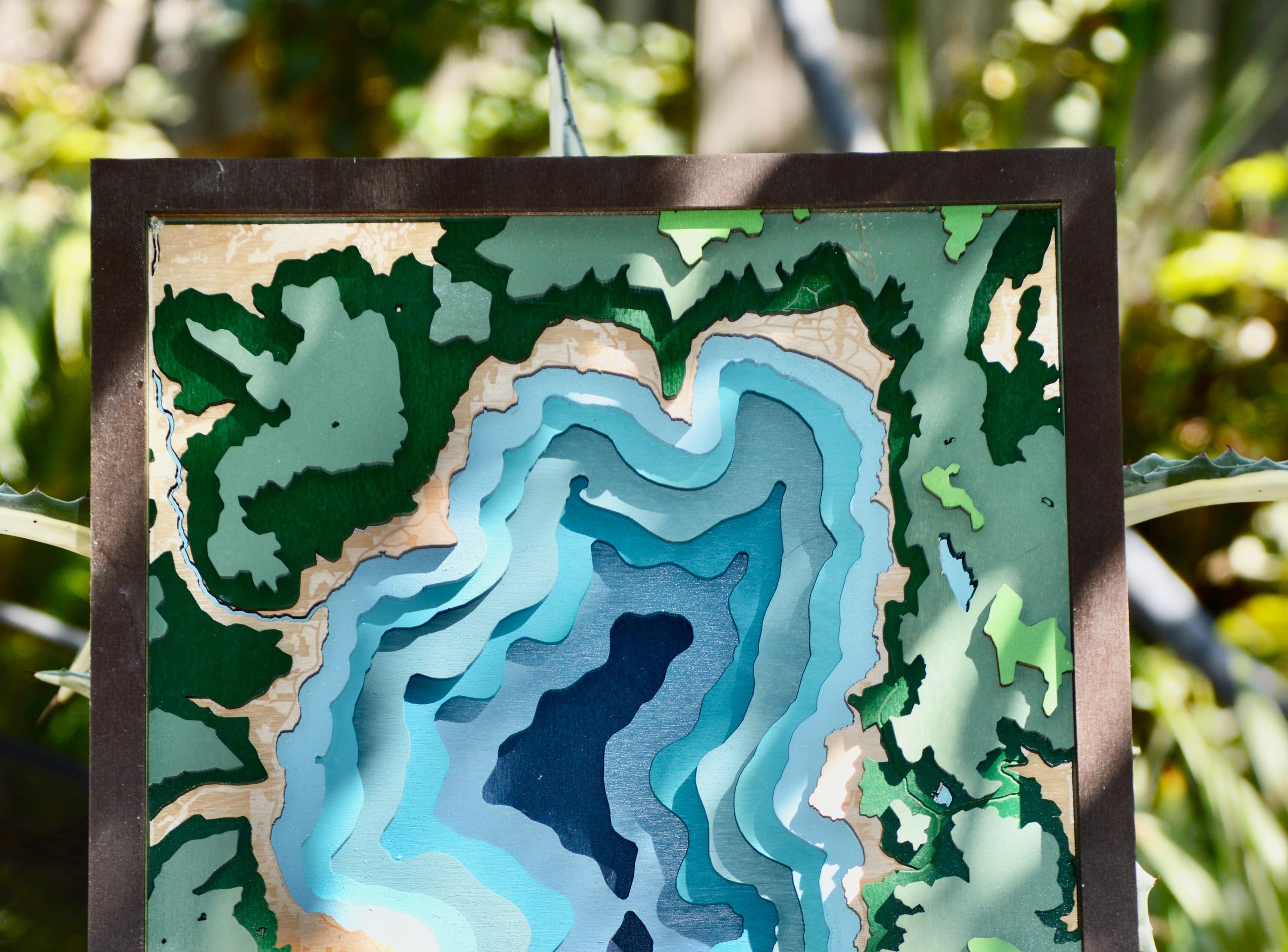 Custom Topographic Map, Bathymetric Lake Map, Personalized Wood Map, Lake Ocean City Map, Custom Location Wall Art detail 3