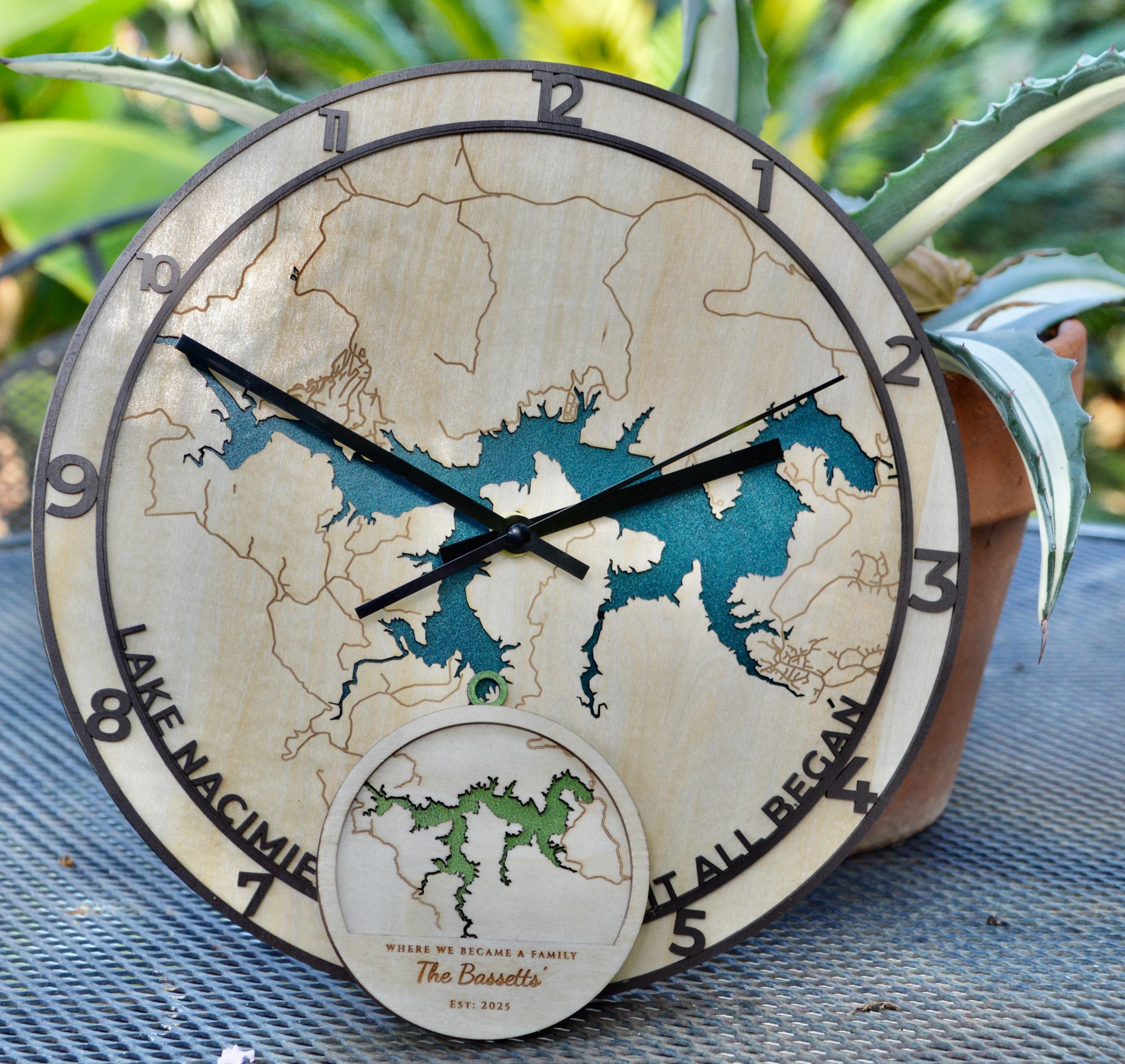 Lake Nacimiento Layered Wood Lake Map, Clock or Ornament detail 3
