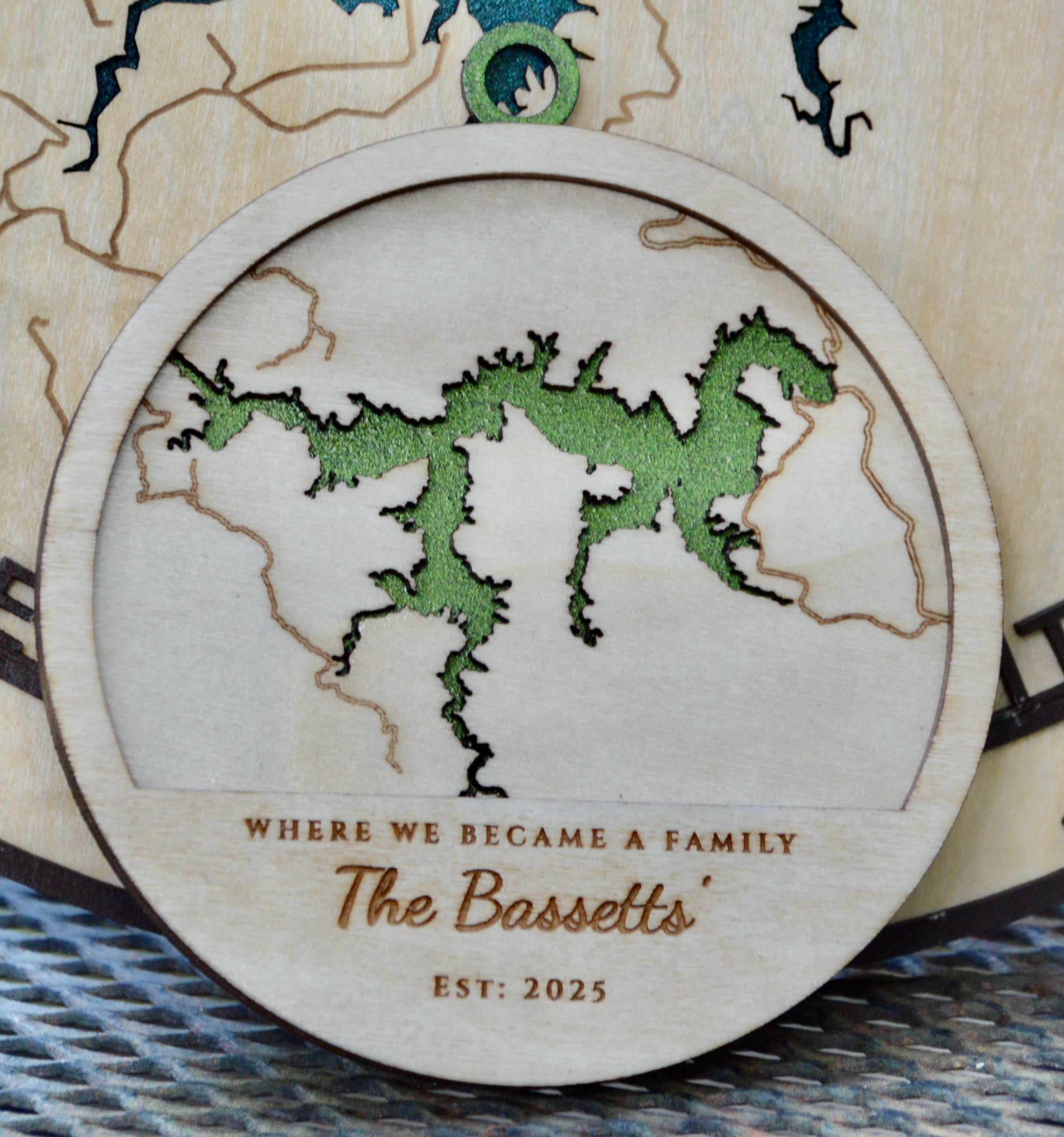 Lake Nacimiento Layered Wood Lake Map, Clock or Ornament detail 5