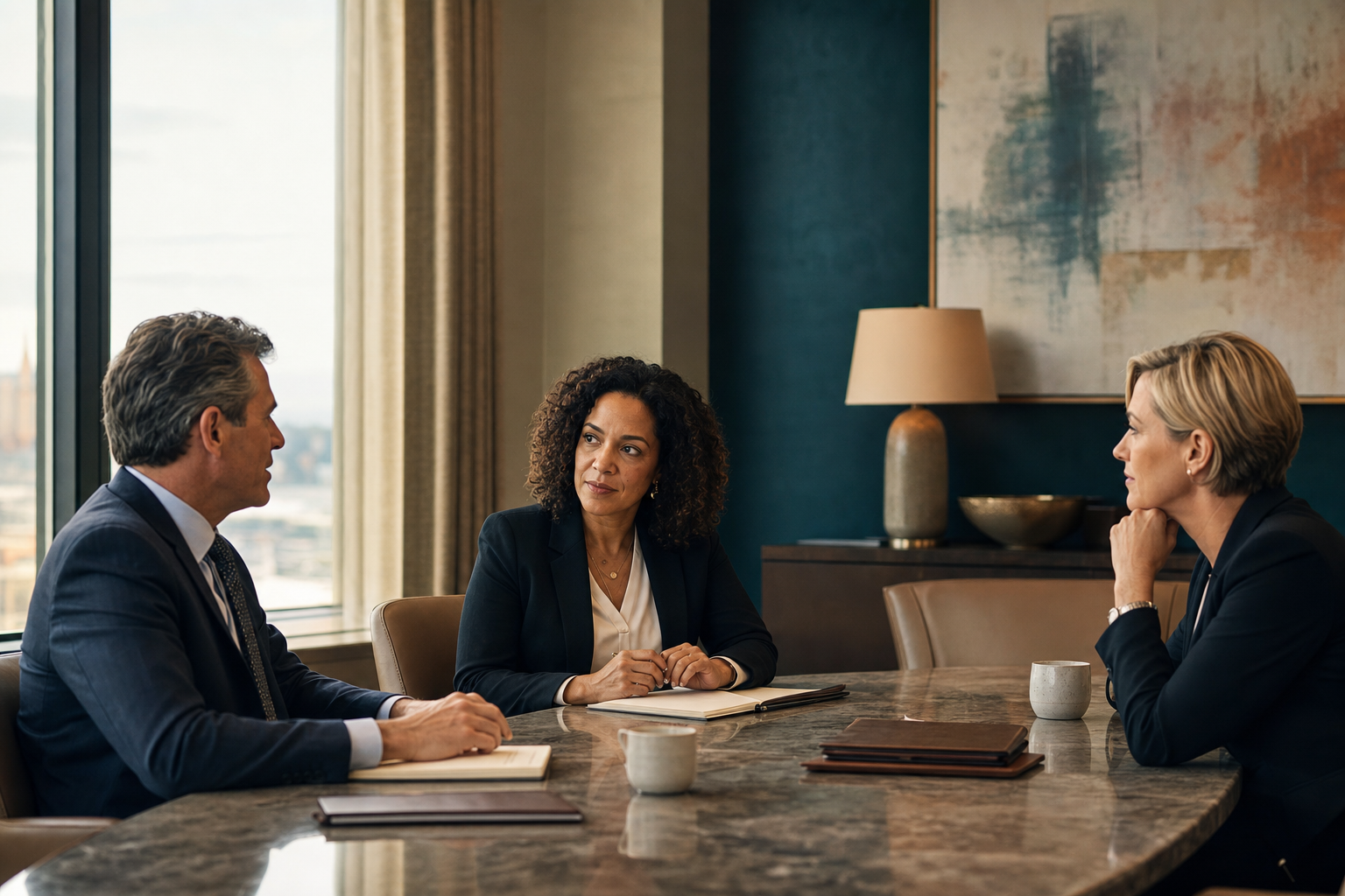 Healthcare leaders in a focused conversation