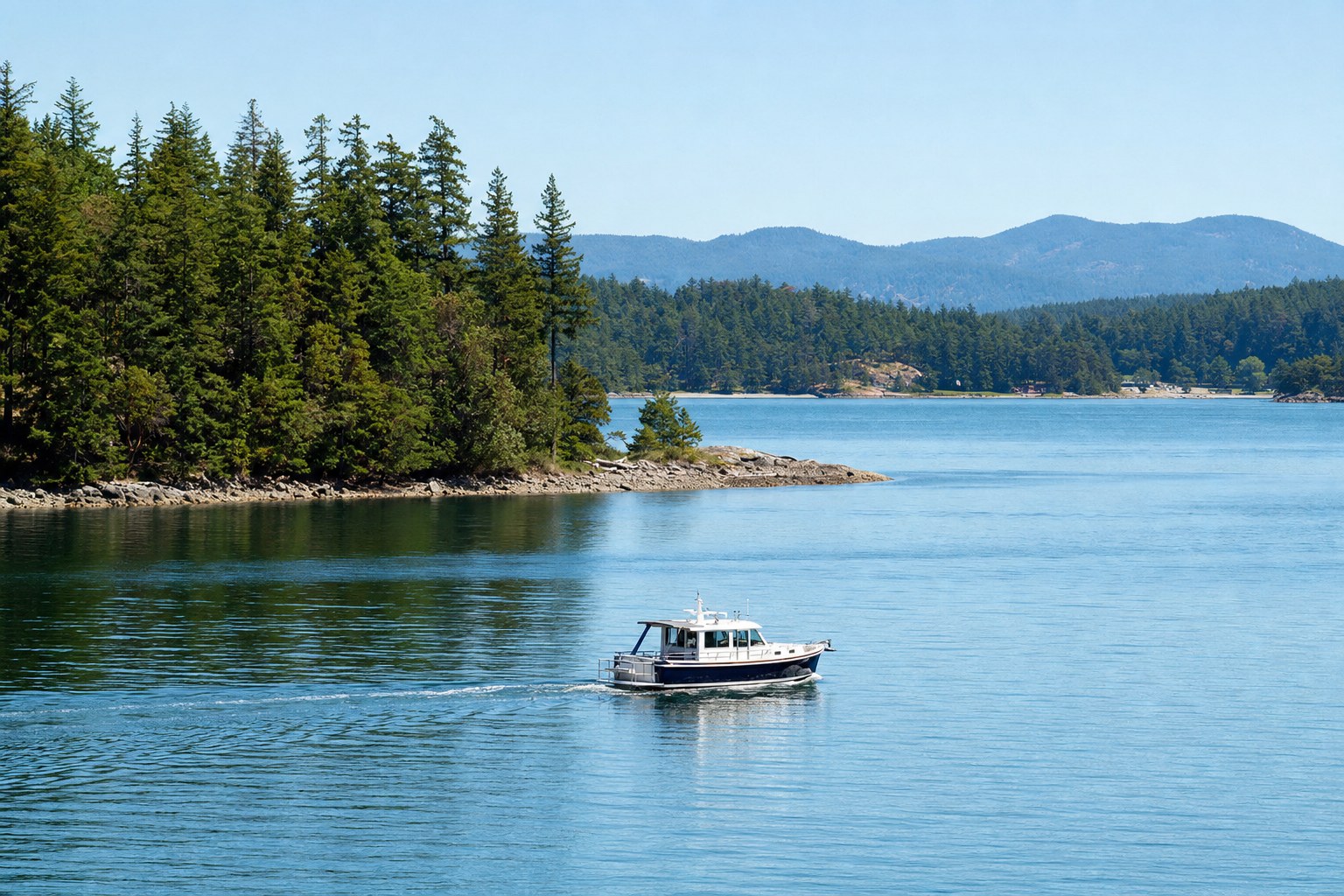 Boat on calm Pacific Northwest water