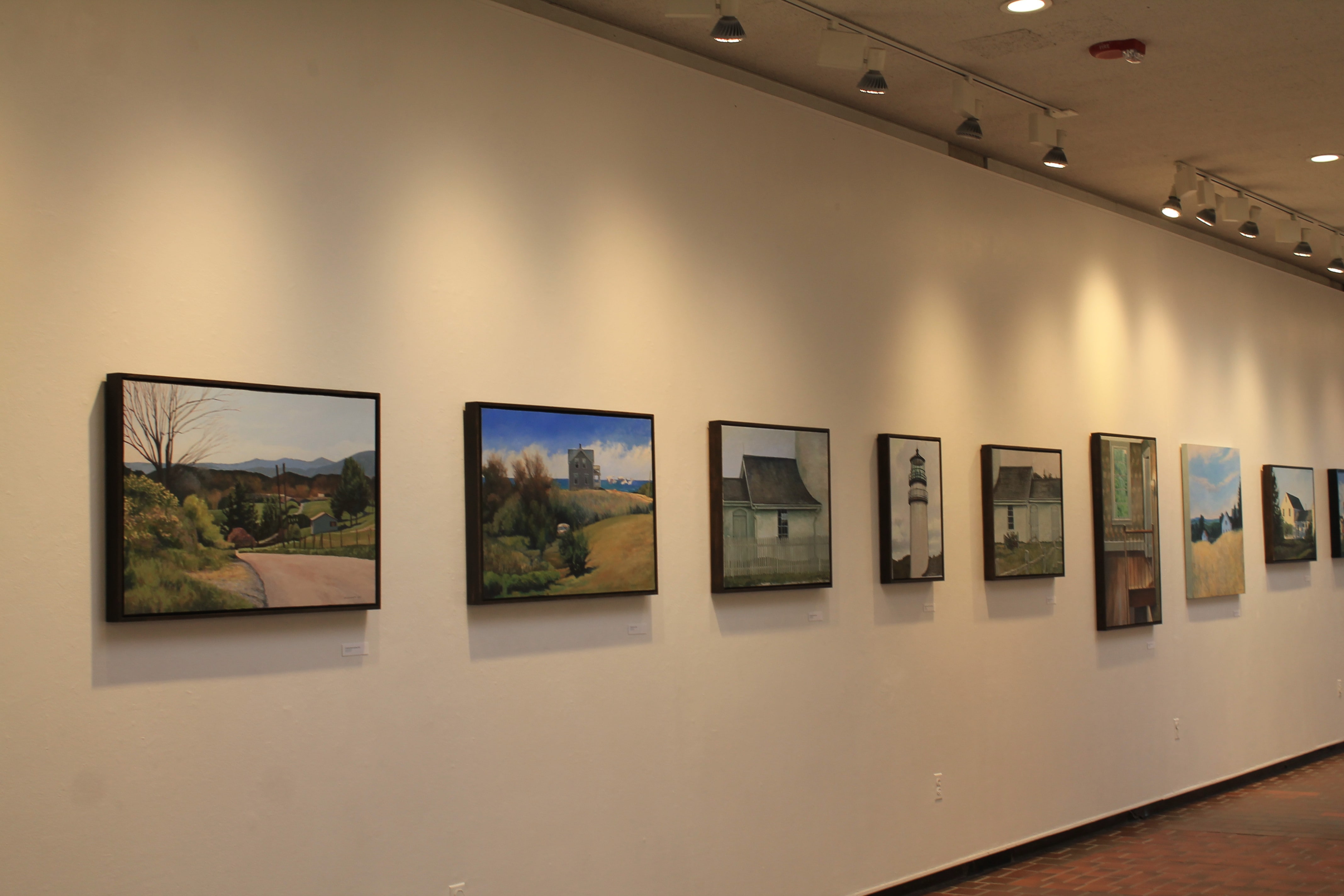 A wall of paintings in the Circumstantial Light exhibition