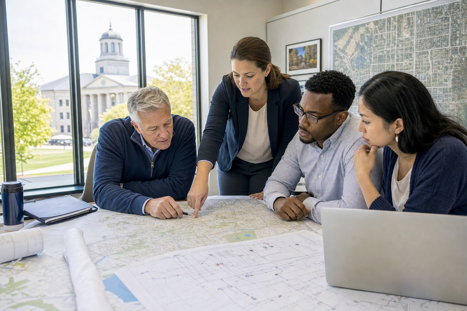 Municipal project team reviewing public Wi-Fi plans