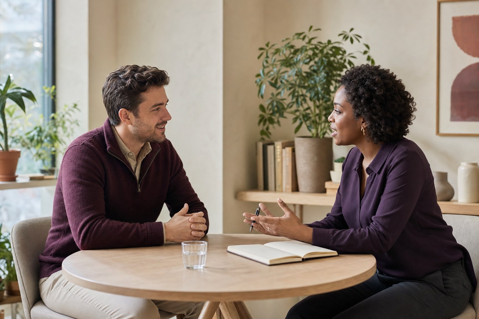 Career coach guiding a focused conversation