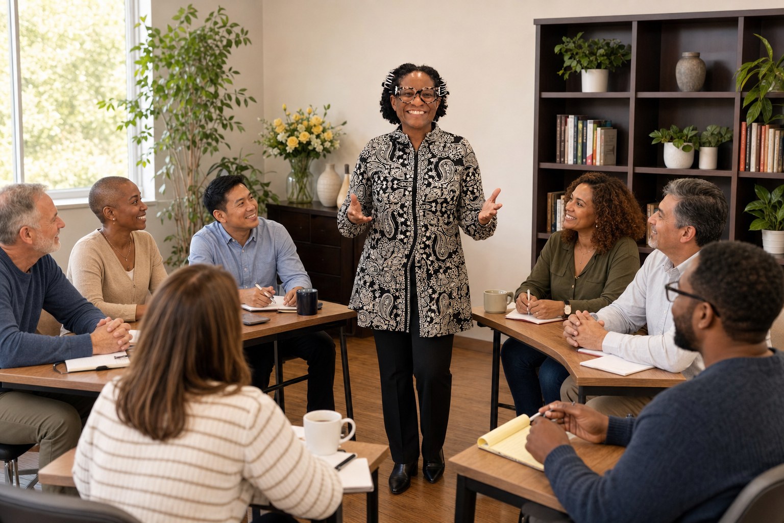 Lisa Marii leading a classroom-style career workshop with diverse adult participants