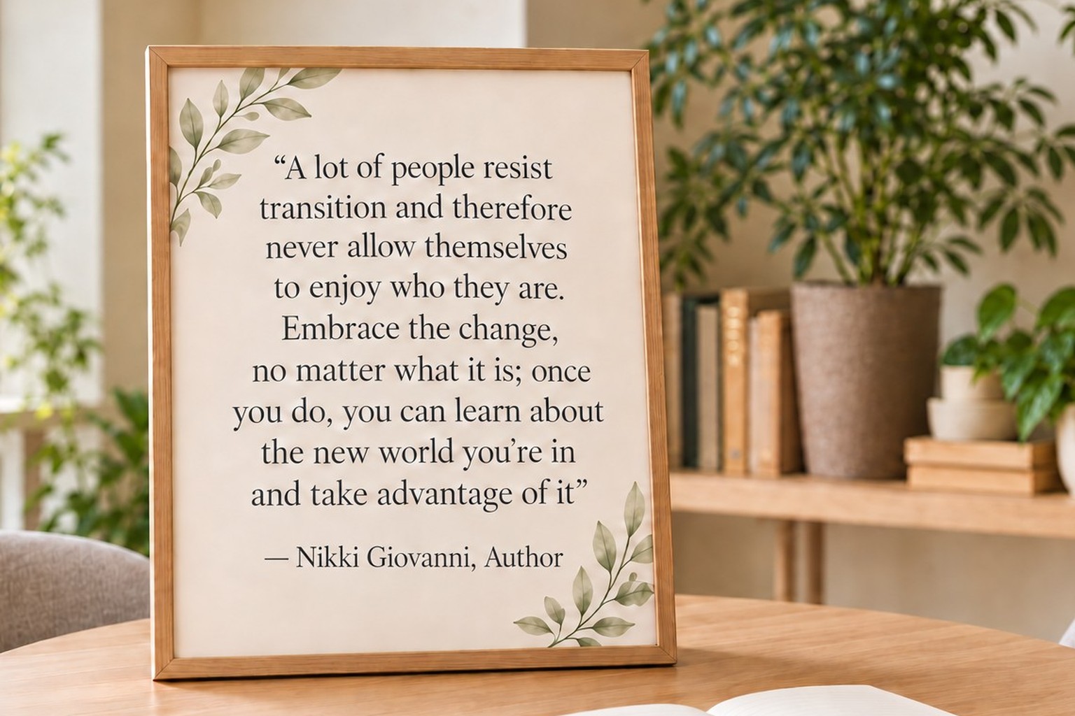 A welcoming coaching room with a framed Nikki Giovanni quote