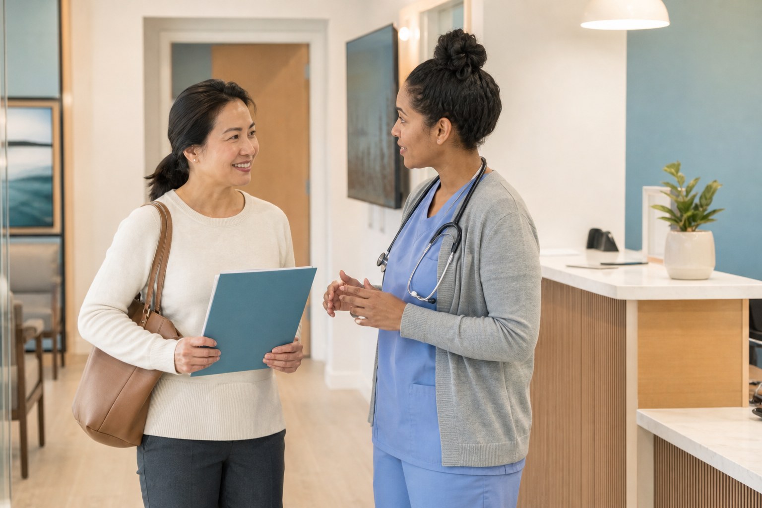 Patient and clinician discussing coordinated next steps