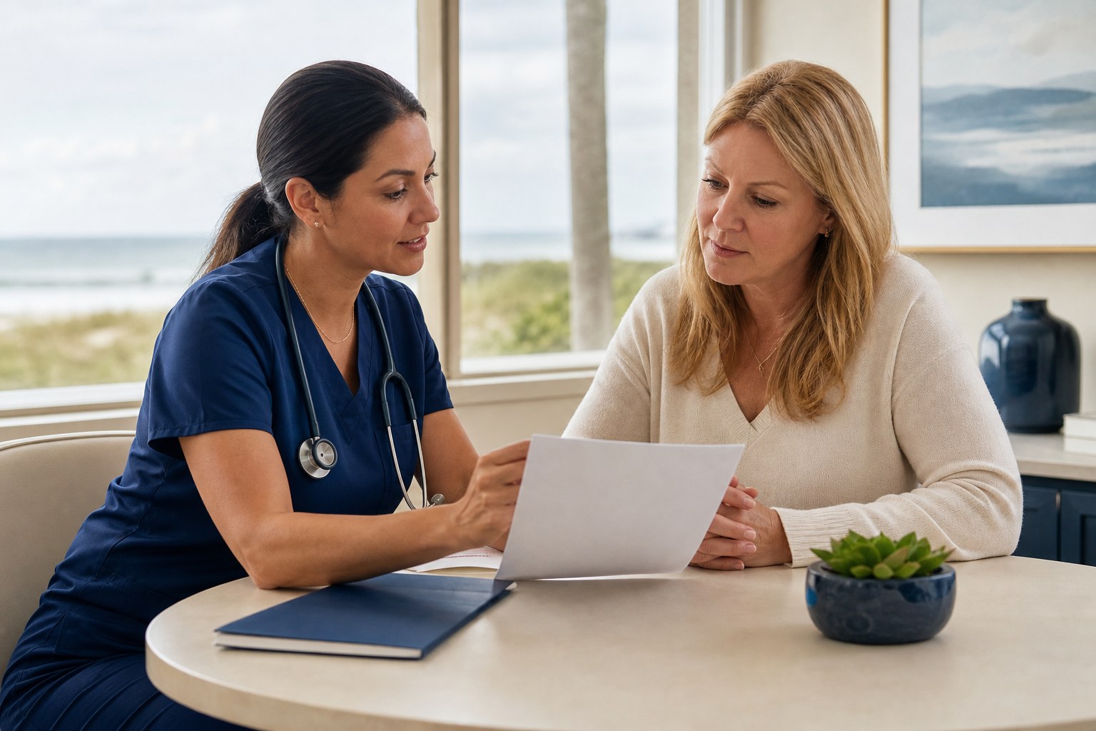 Clinician and patient reviewing a care plan together