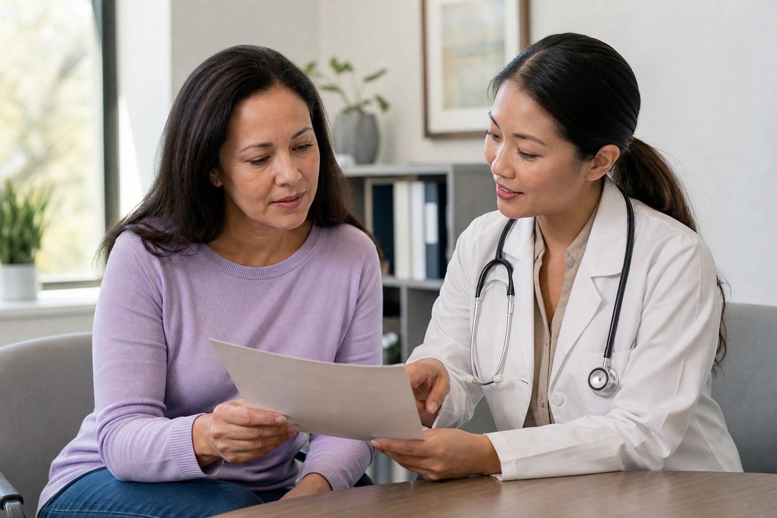 Patient and clinician reviewing questions together