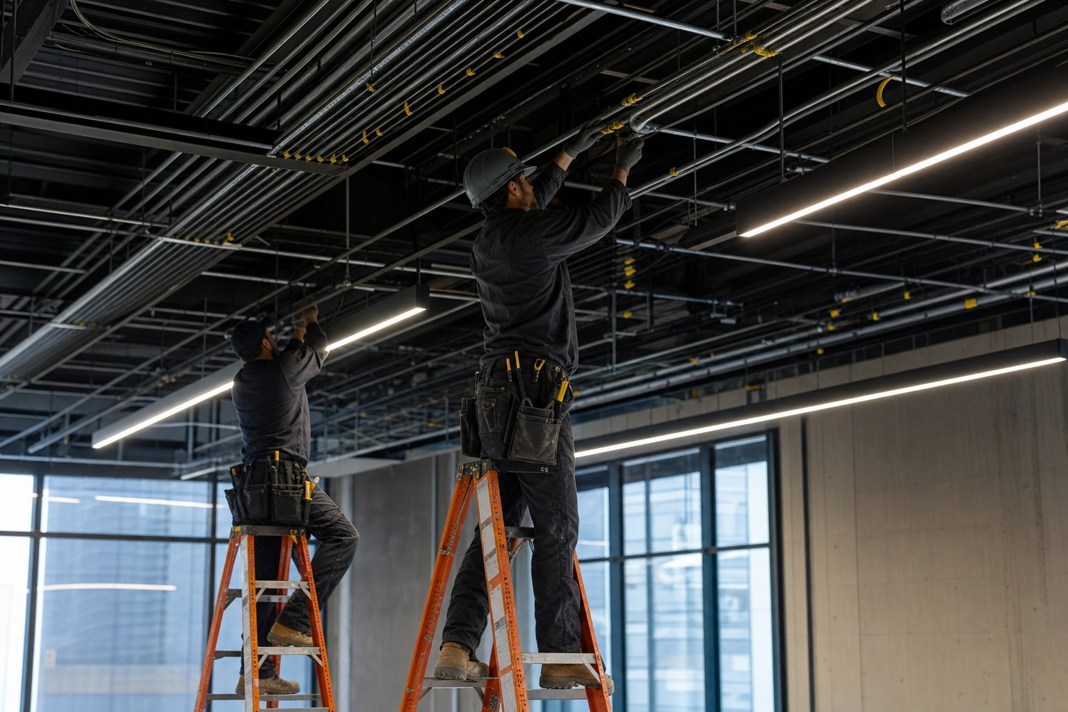 Commercial electrical installation in progress