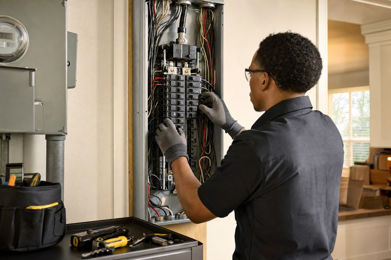 Electrician upgrading a residential electrical panel