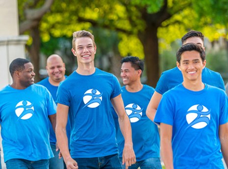 Team members wearing blue custom Health Matters shirts