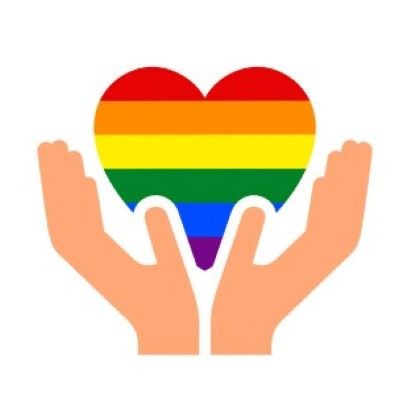 Colored hands holding a rainbow heart