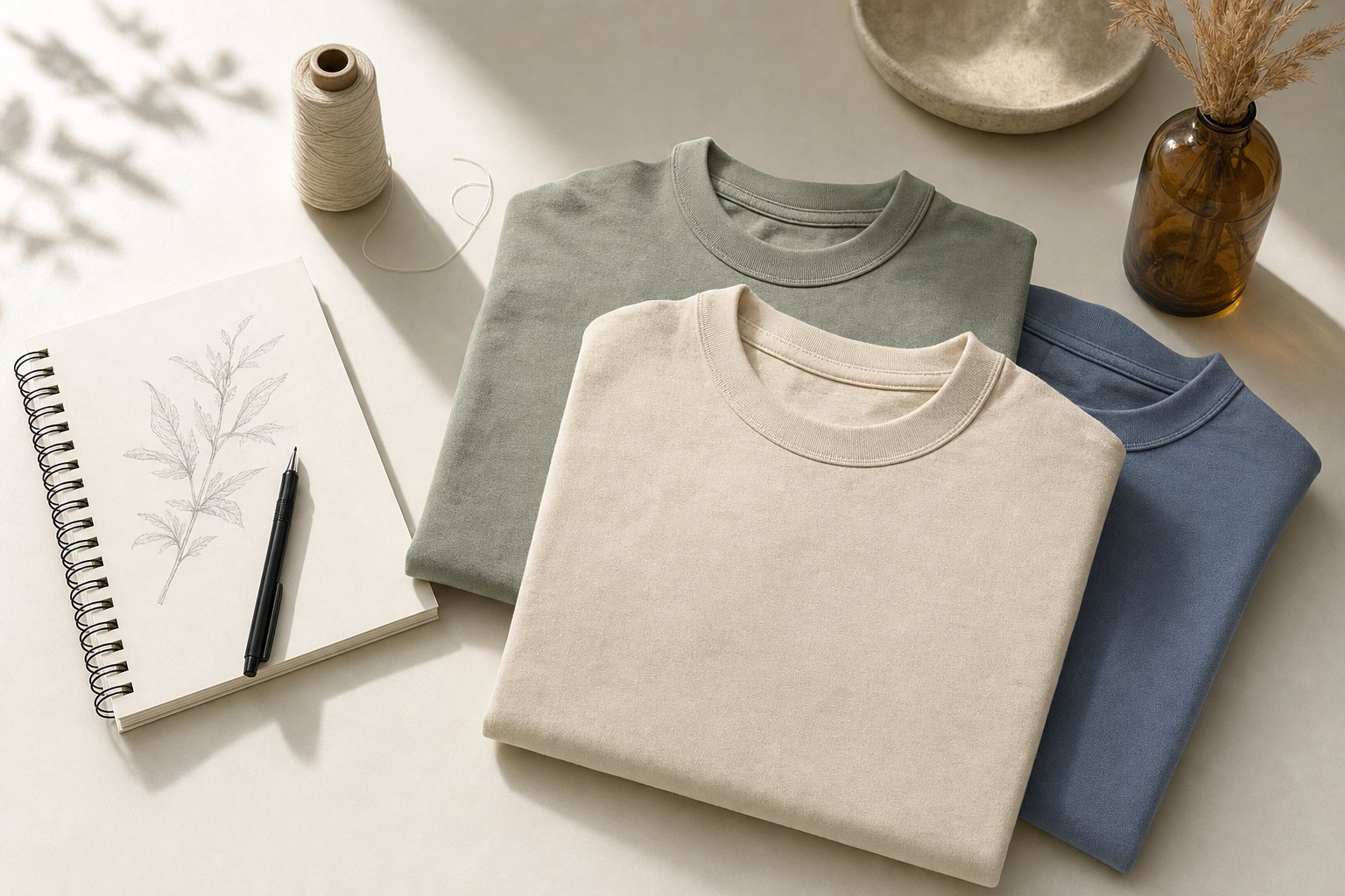 Folded cotton shirts ready for custom branding