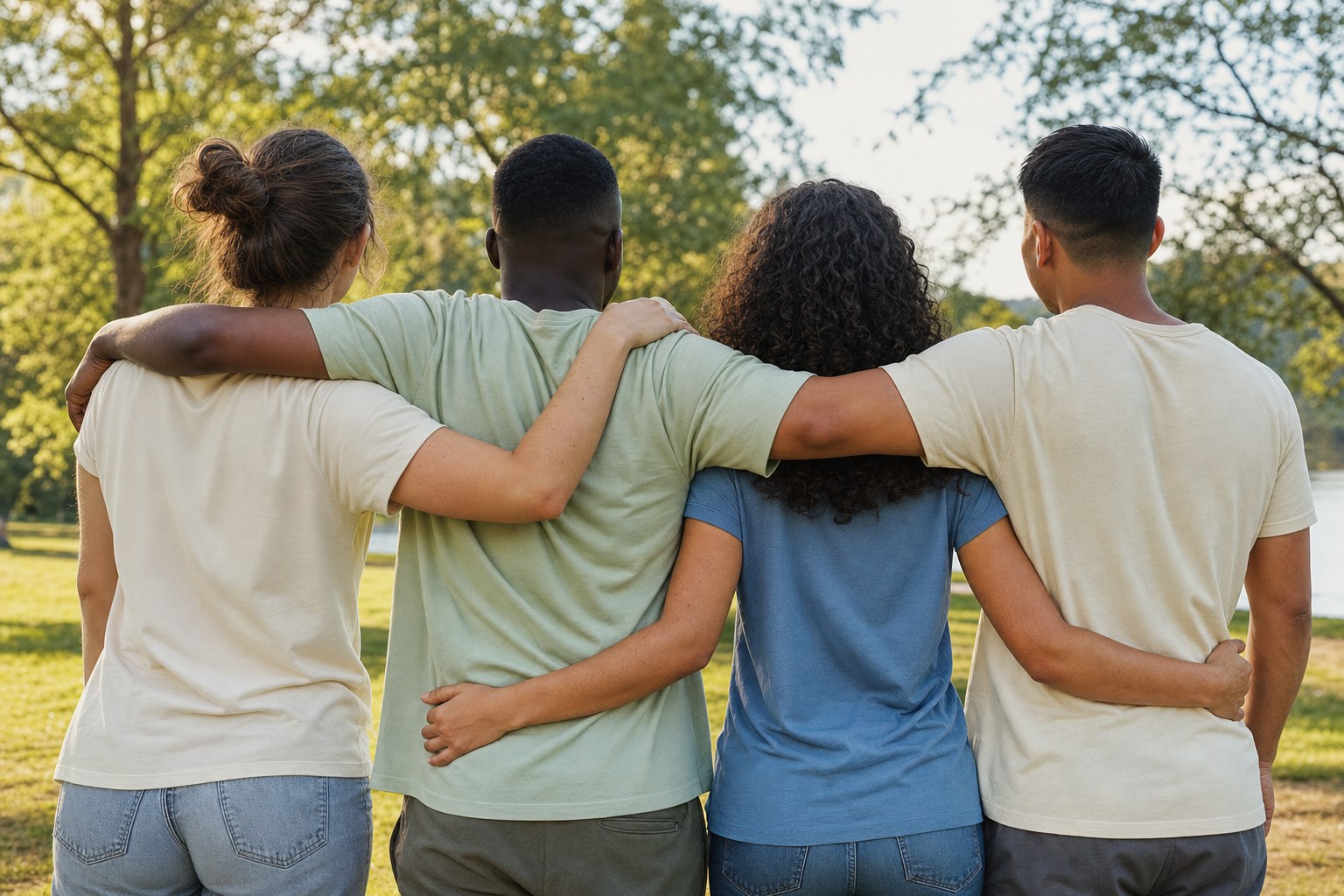 Community members wearing colourful apparel together