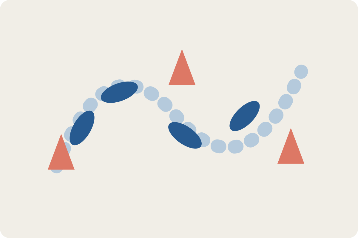 Illustration of directional footprints following a curved path between practice markers.
