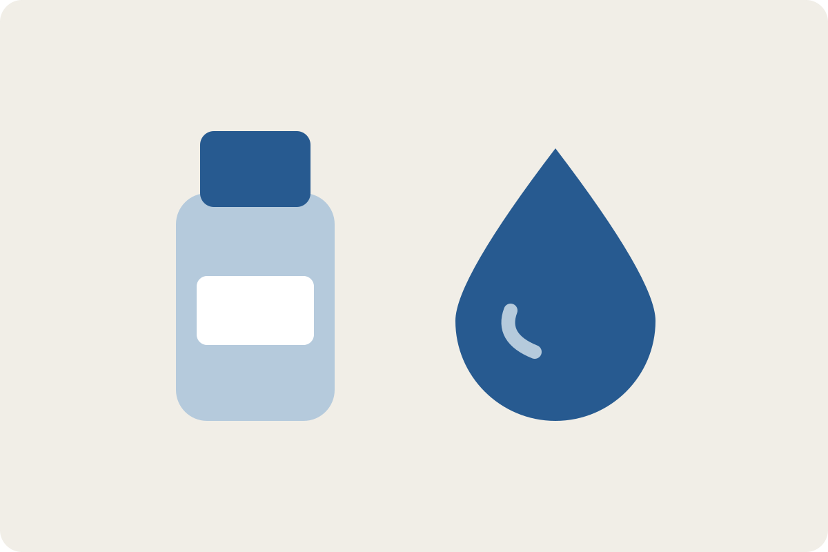 Illustration of an unbranded eye-drop bottle and a drop.