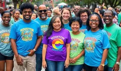 Community group wearing colourful custom event T-shirts
