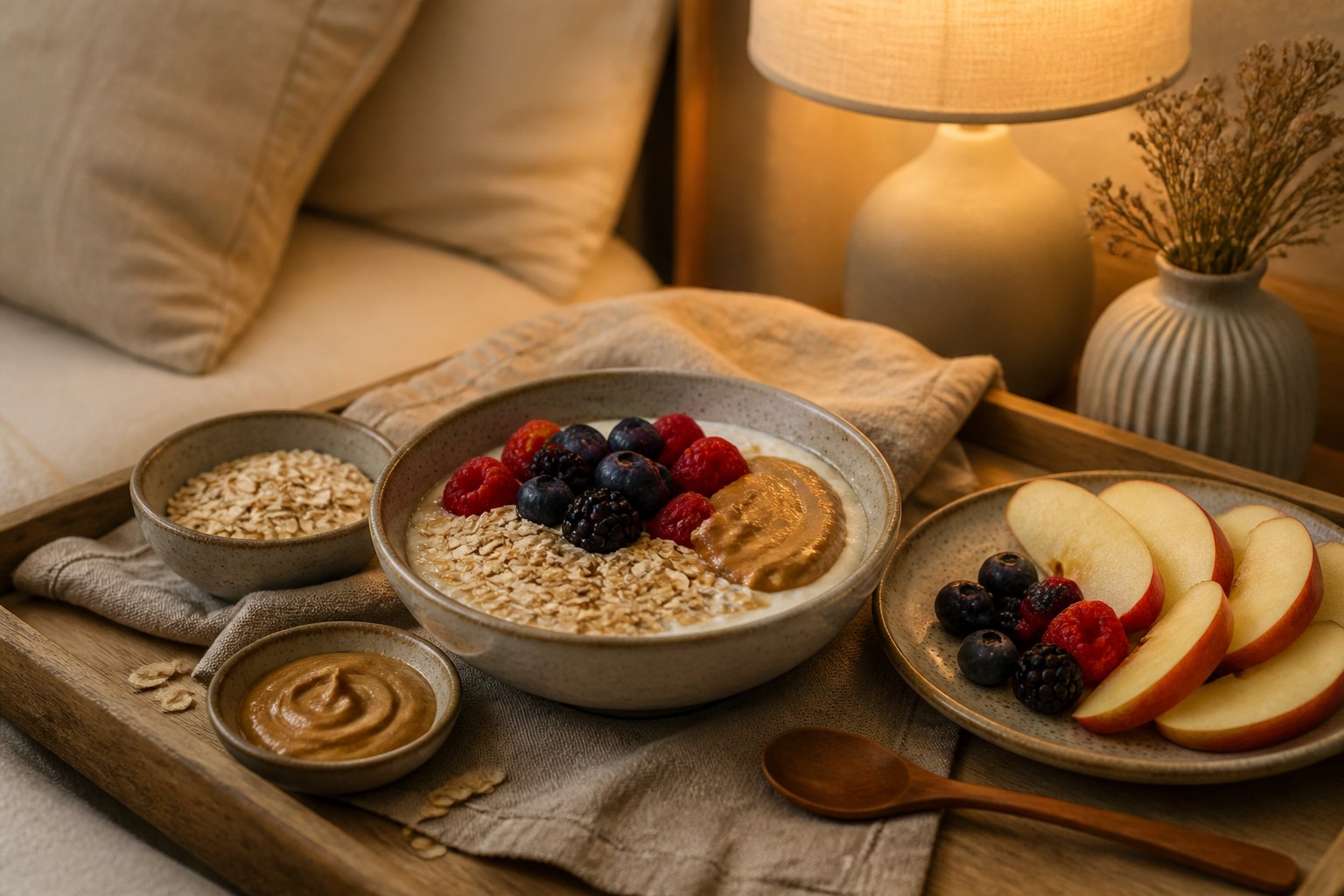 Healthy bedtime snack arranged on a tray