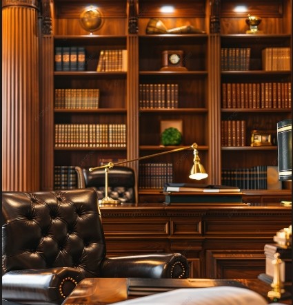 Law office with bookshelves and a desk