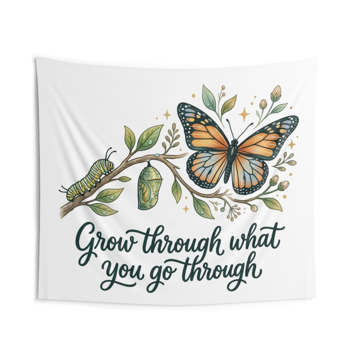 Monarch Butterfly Life Cycle Indoor Wall Tapestry | Grow Through What You Go Through