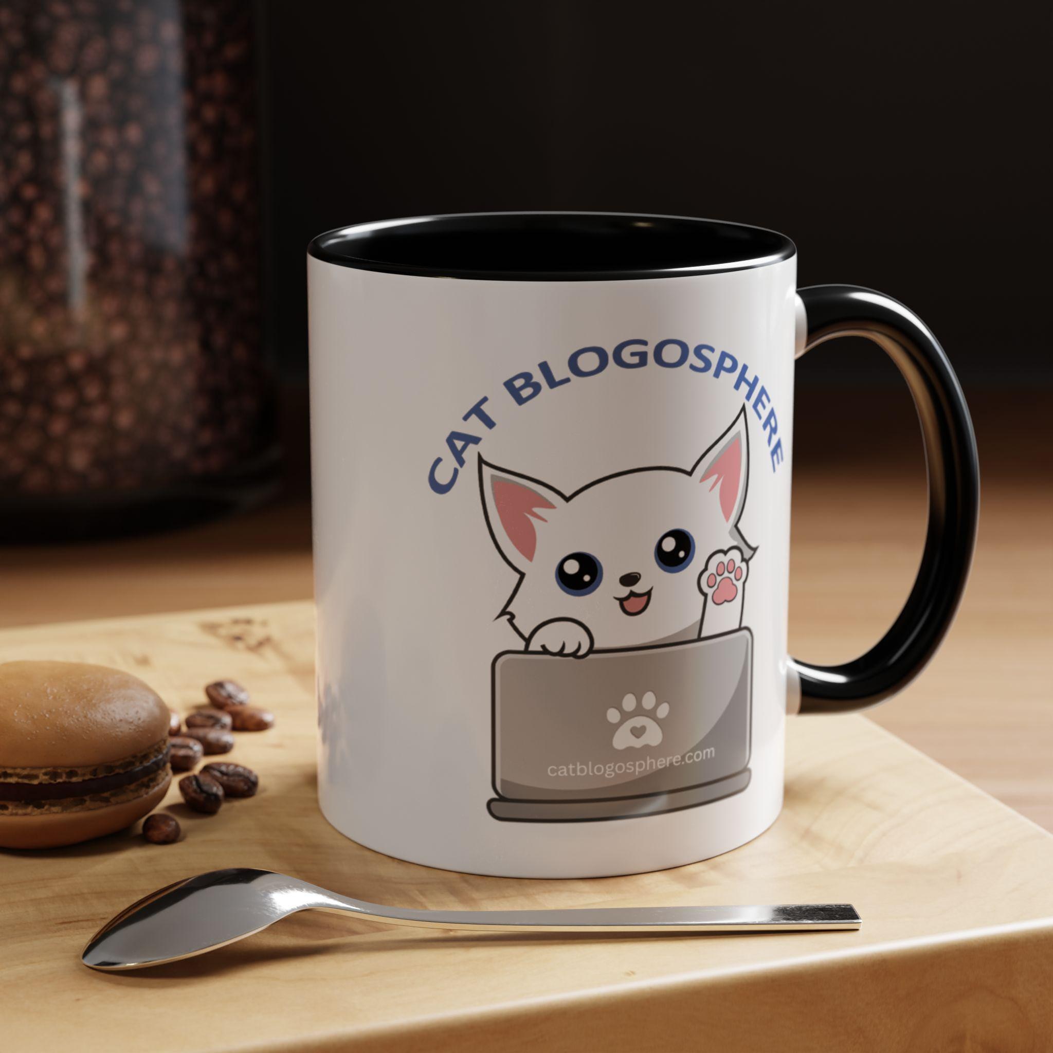 Cat Coffee Mug, 11oz Blogosphere Design With Black Handle