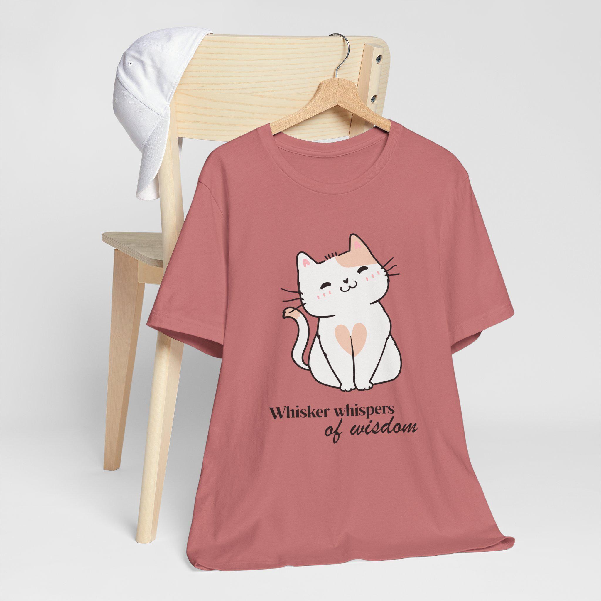 Whiskers Wisdom Funny Cat Tee, 100% Airlume Combed Cotton Short Sleeve Design