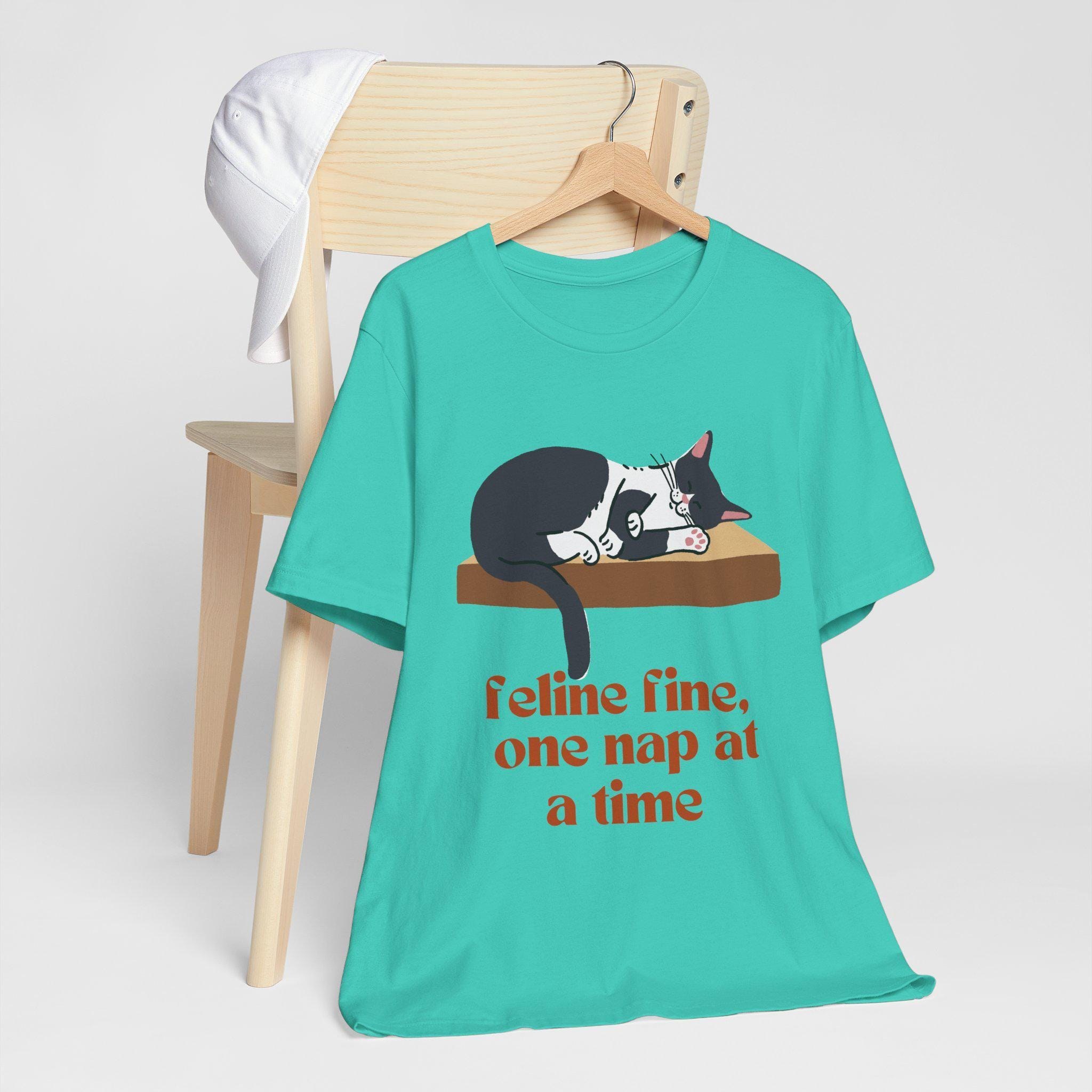 Feline Fine Cat Owner Shirt, Sleeping Cat Nap Design, 100% Cotton Unisex Tee, image 2