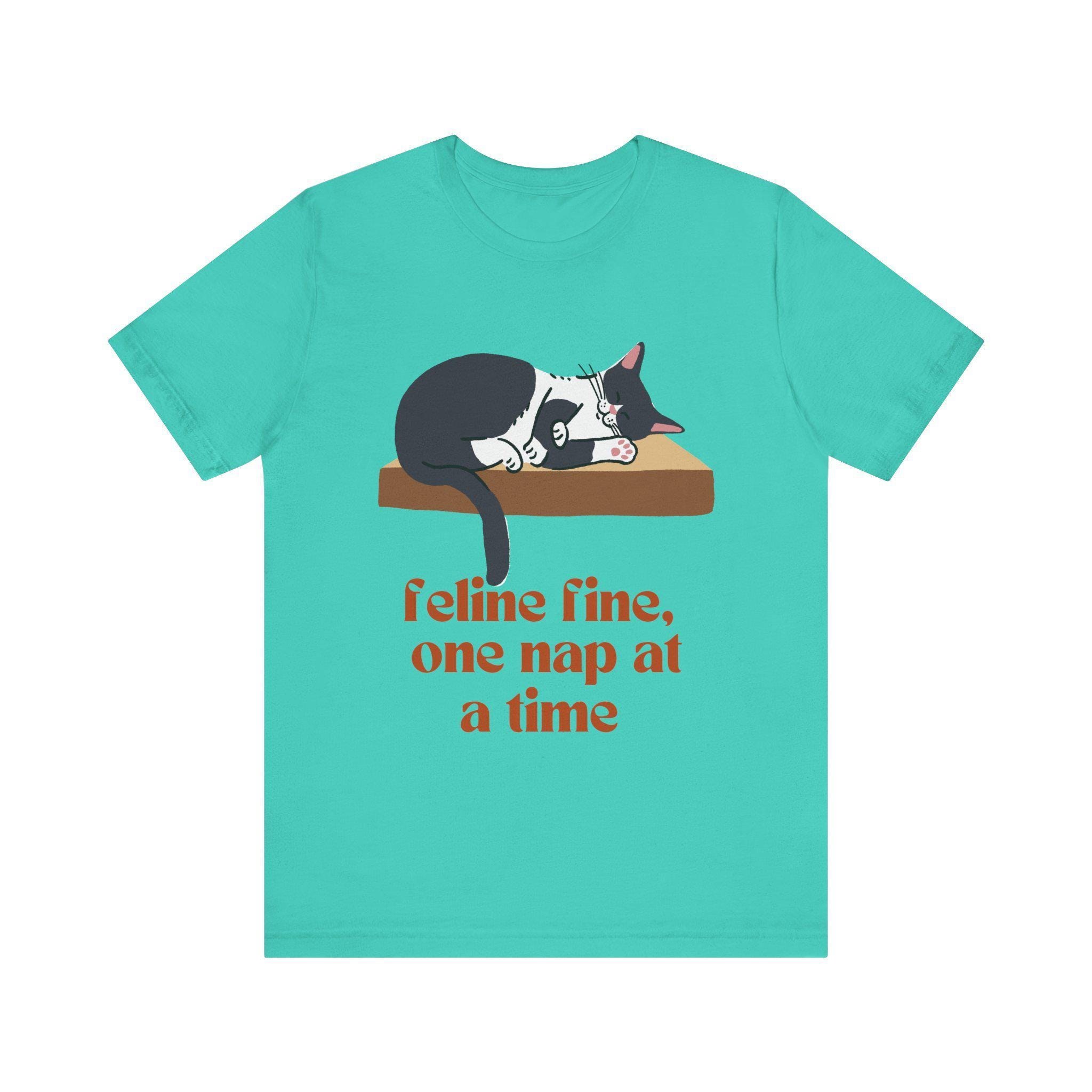 Feline Fine Cat Owner Shirt, Sleeping Cat Nap Design, 100% Cotton Unisex Tee, image 3