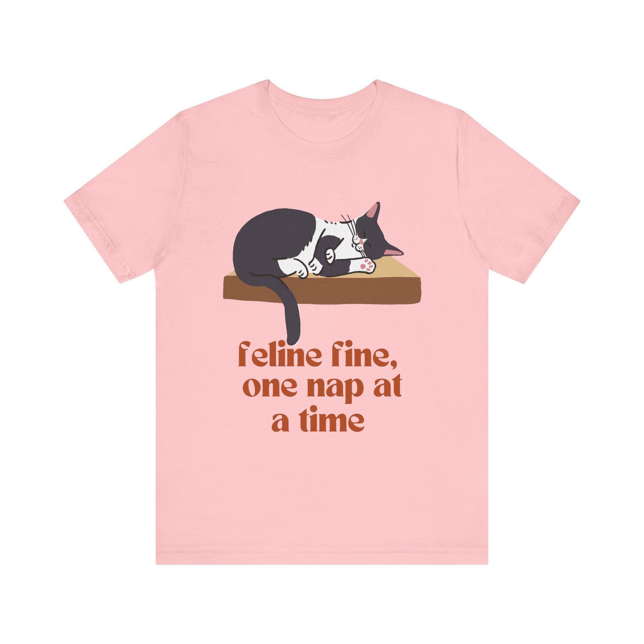 Feline Fine Cat Owner Shirt, Sleeping Cat Nap Design, 100% Cotton Unisex Tee, image 4