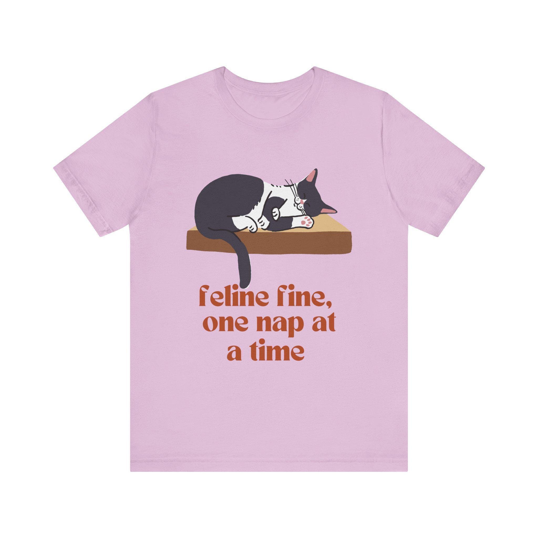 Feline Fine Cat Owner Shirt, Sleeping Cat Nap Design, 100% Cotton Unisex Tee, image 5