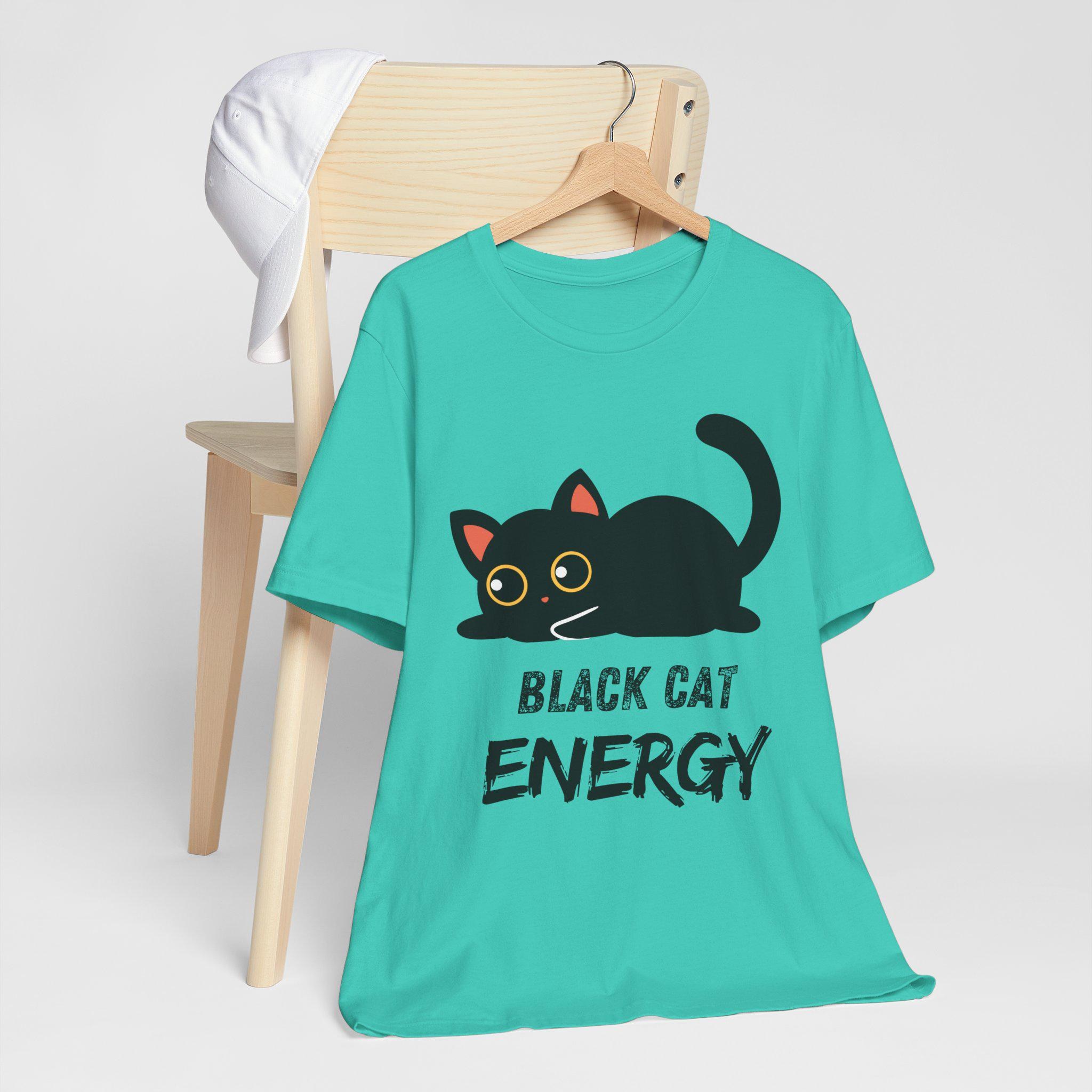 Cat Energy T-Shirt, Black Cat Graphic Tee in 100% Cotton