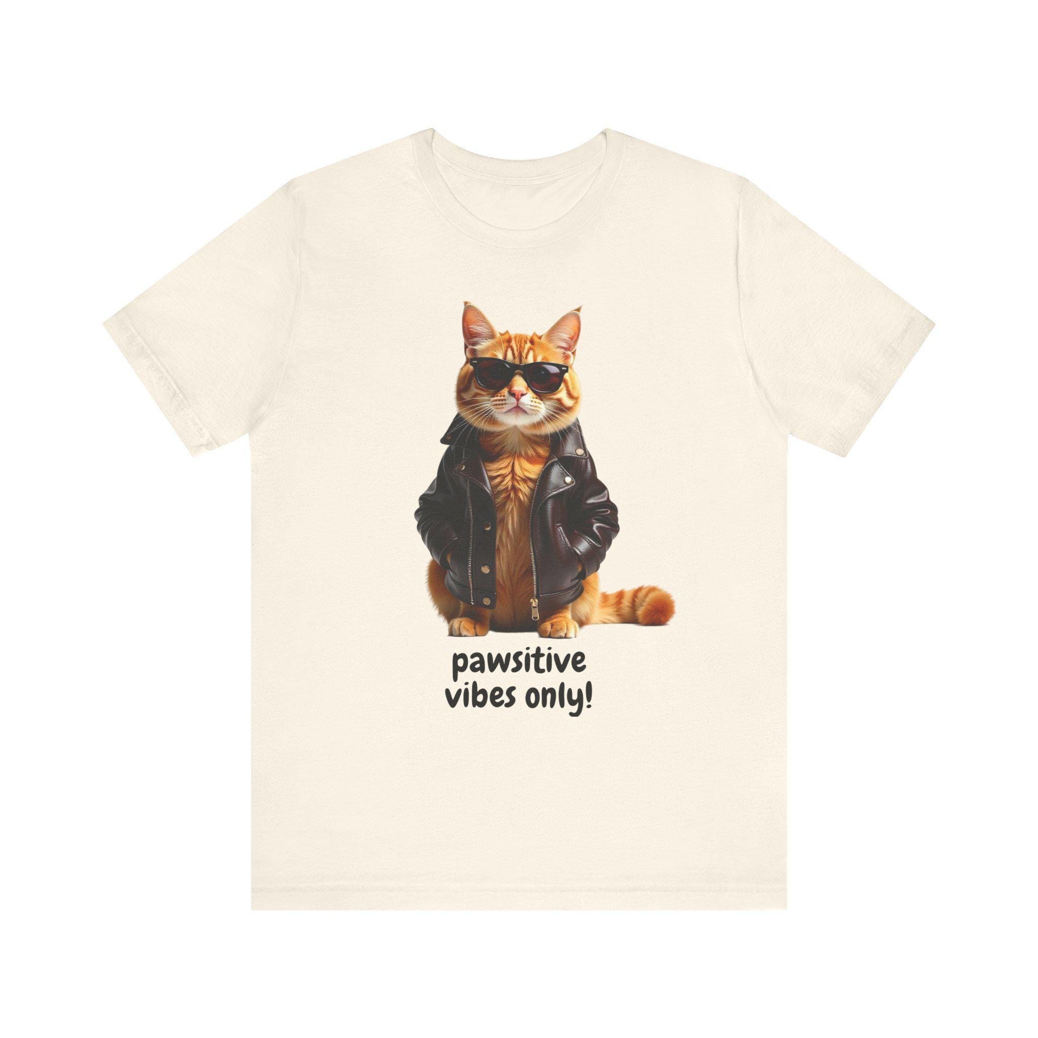 Cat T-Shirt With Pawsitive Vibes Graphic, 100% Cotton Cat Lover Tee, image 2