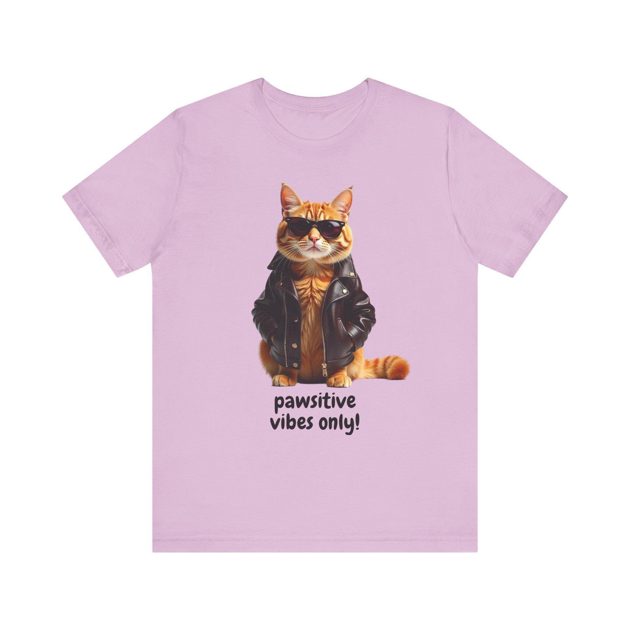 Cat T-Shirt With Pawsitive Vibes Graphic, 100% Cotton Cat Lover Tee, image 4