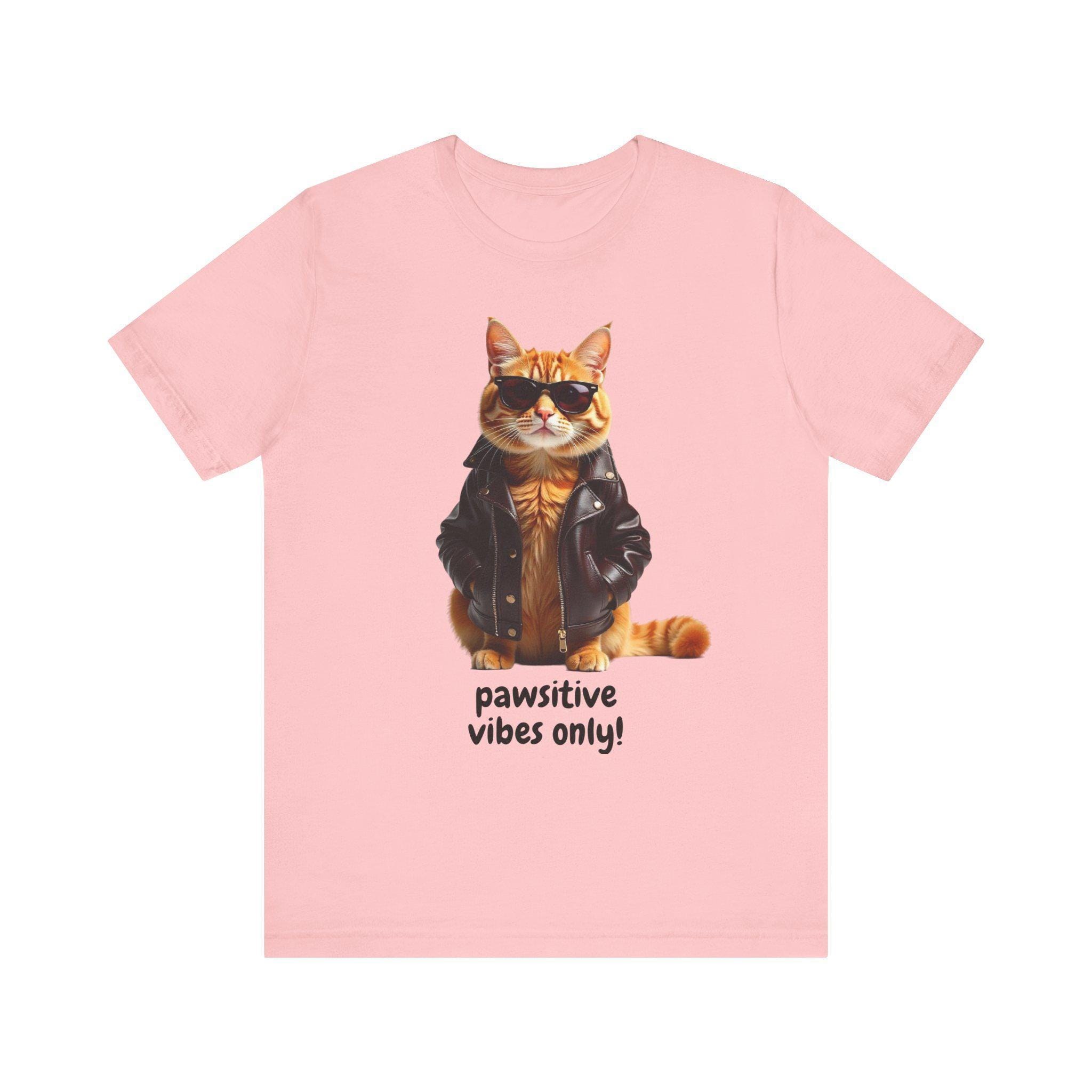 Cat T-Shirt With Pawsitive Vibes Graphic, 100% Cotton Cat Lover Tee, image 5