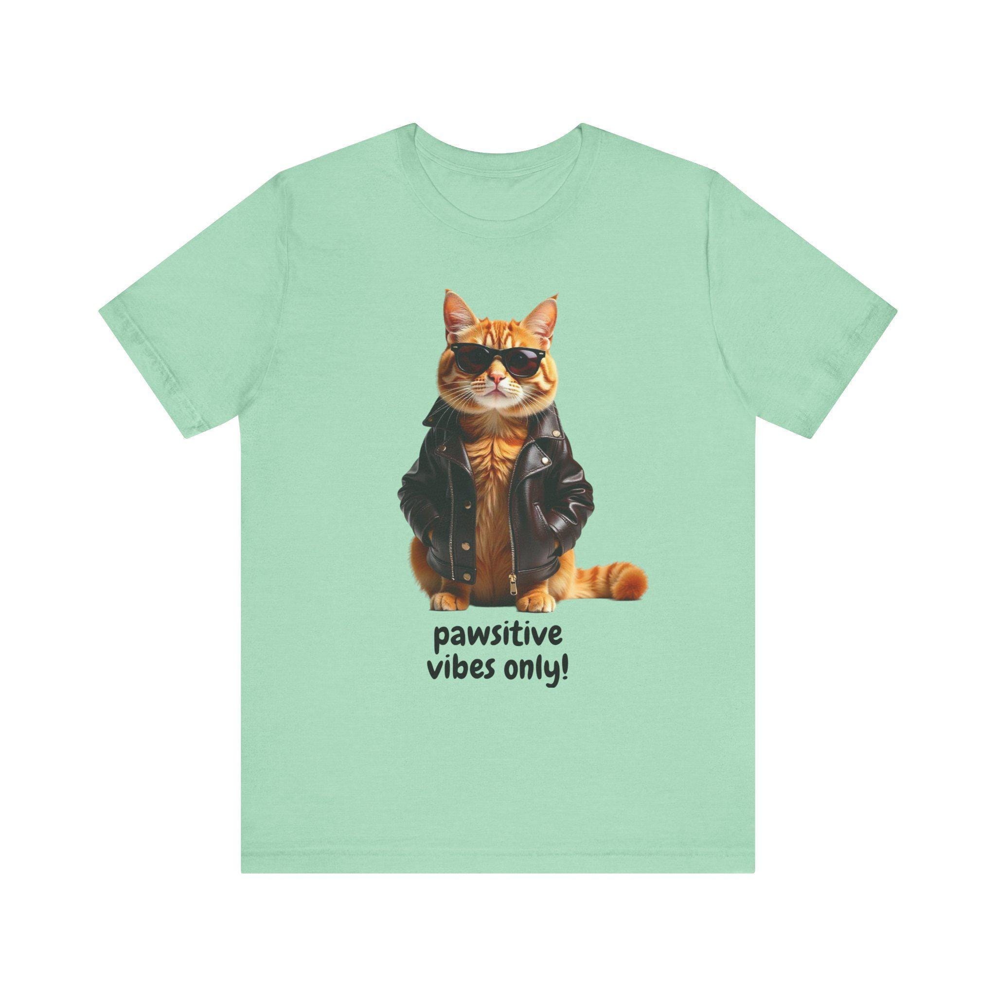 Cat T-Shirt With Pawsitive Vibes Graphic, 100% Cotton Cat Lover Tee, image 6