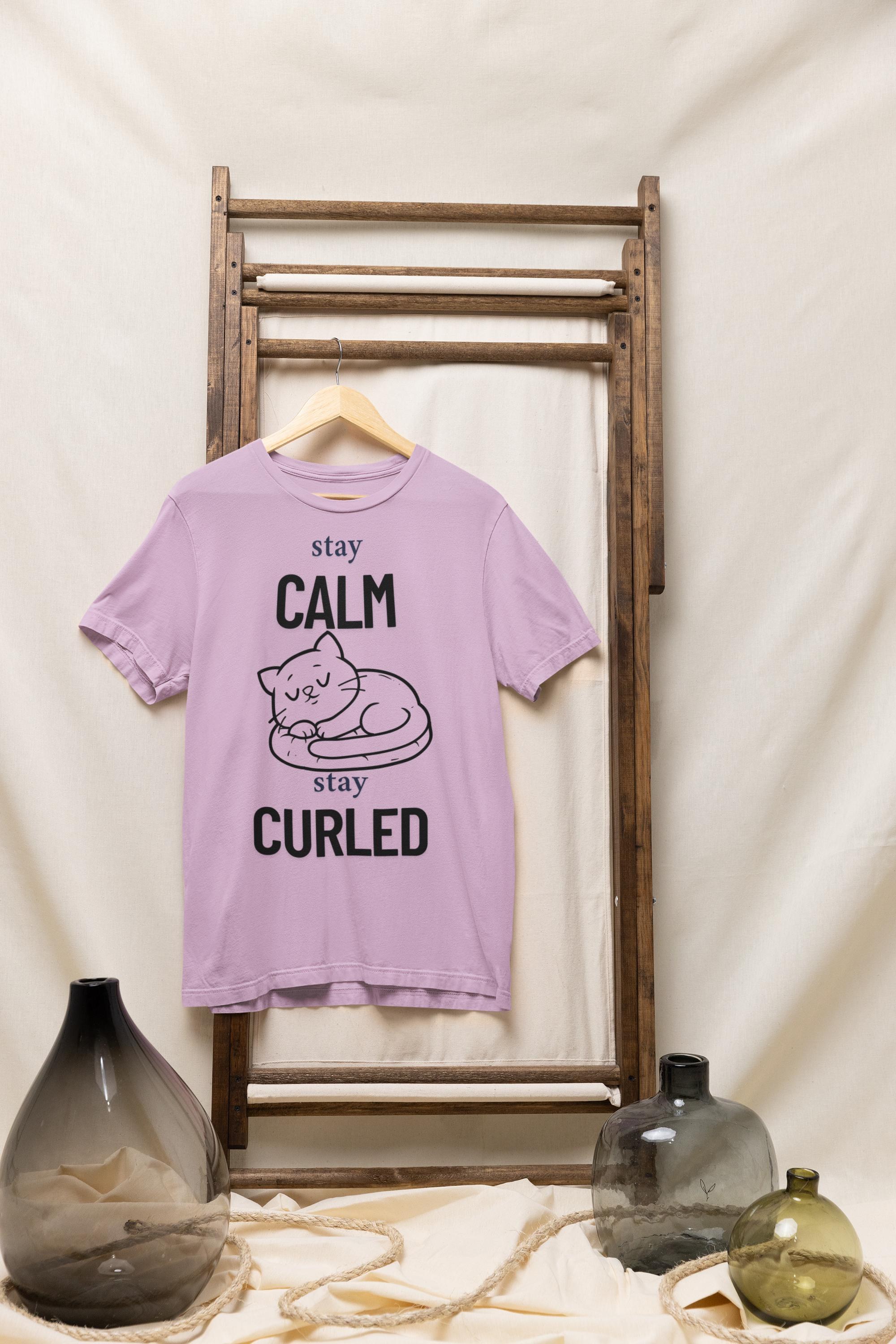 Calm and Curled Cat Dad Shirt, 100% Airlume Combed Ring-Spun Cotton