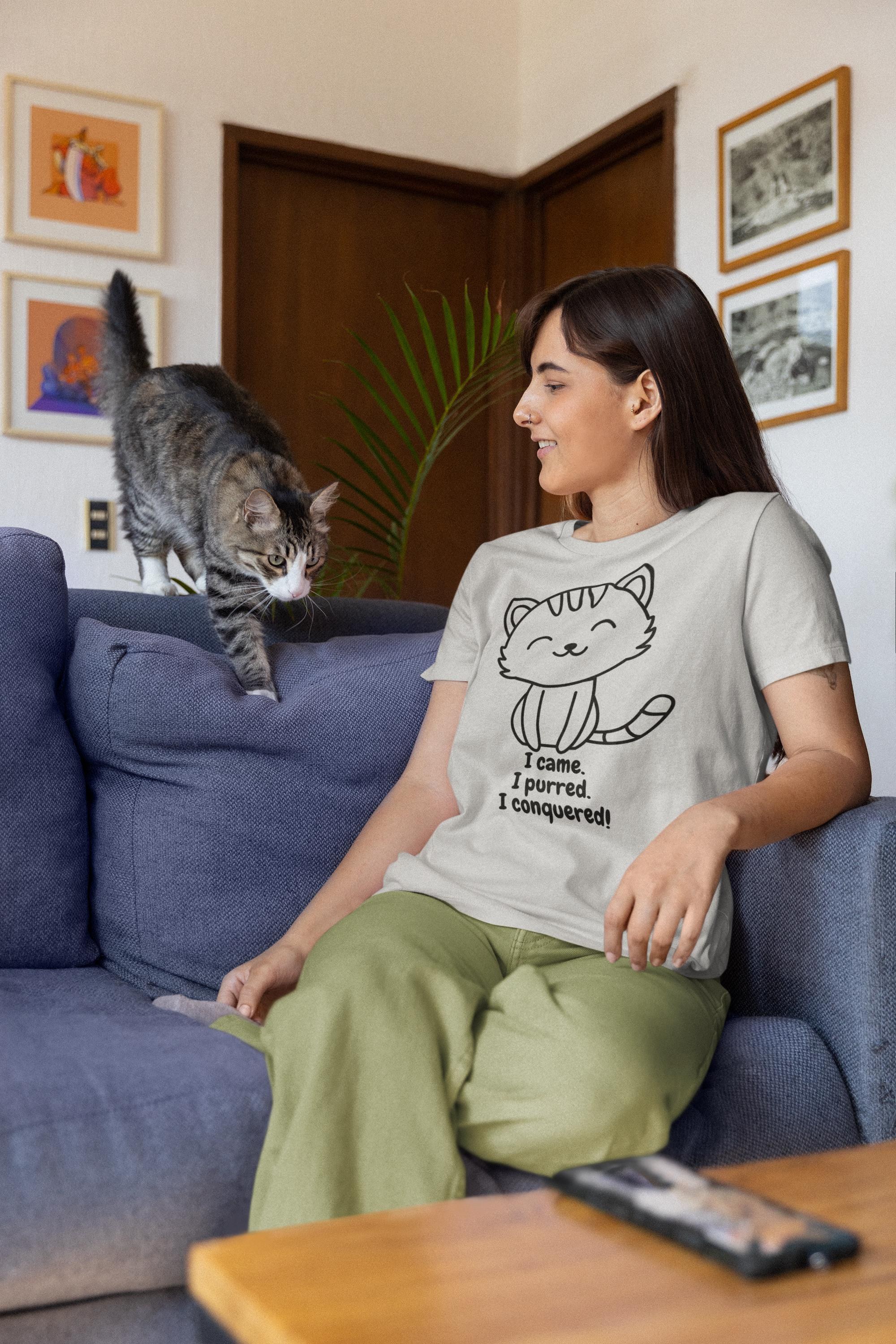 Conquered Cat Parent Shirt, 100% Airlume Combed And Ring-Spun Cotton, Kitten Illustration