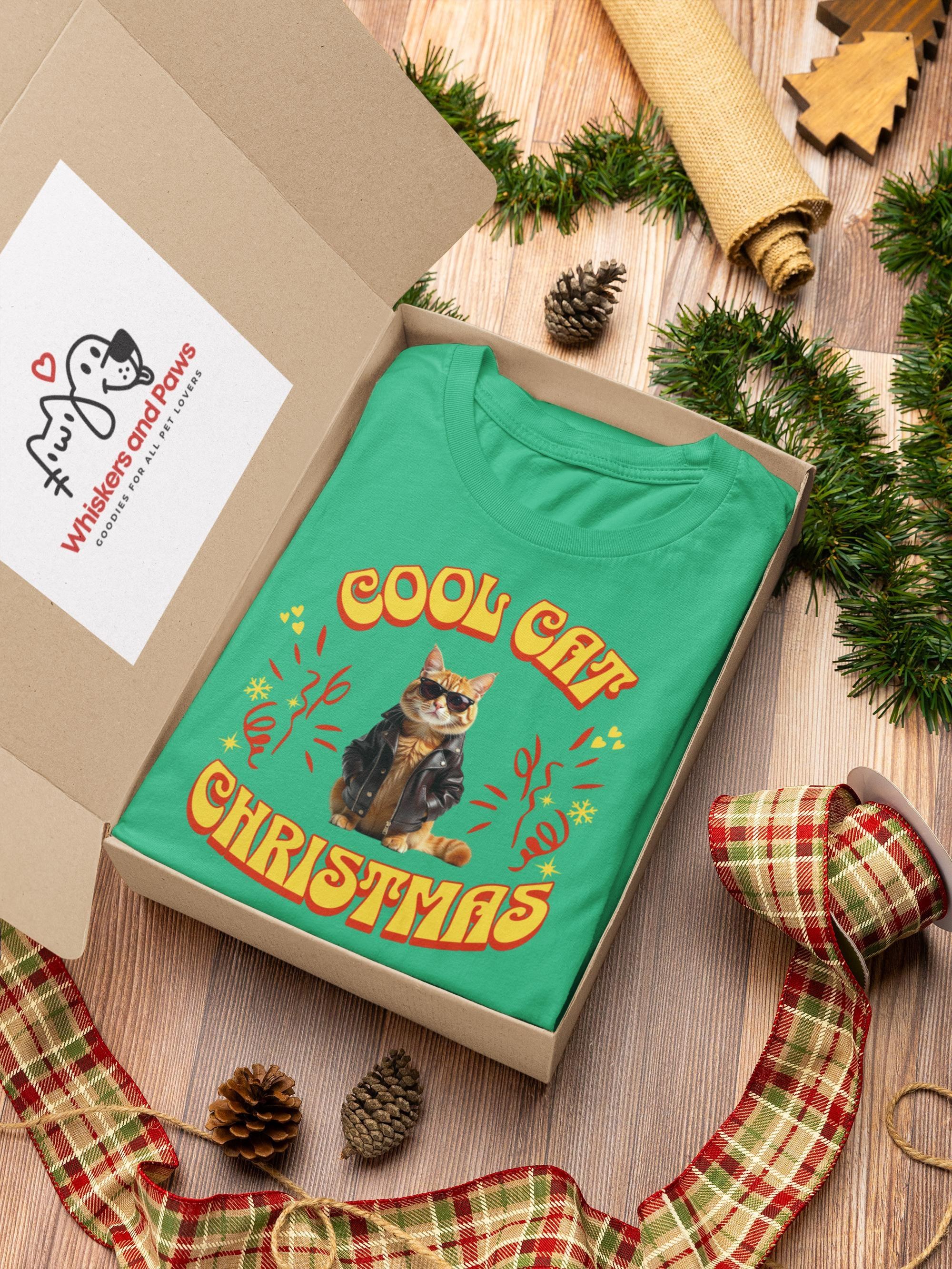 Cat Christmas Shirt, 100% Airlume Cotton Tee with Sunglasses Cat Design