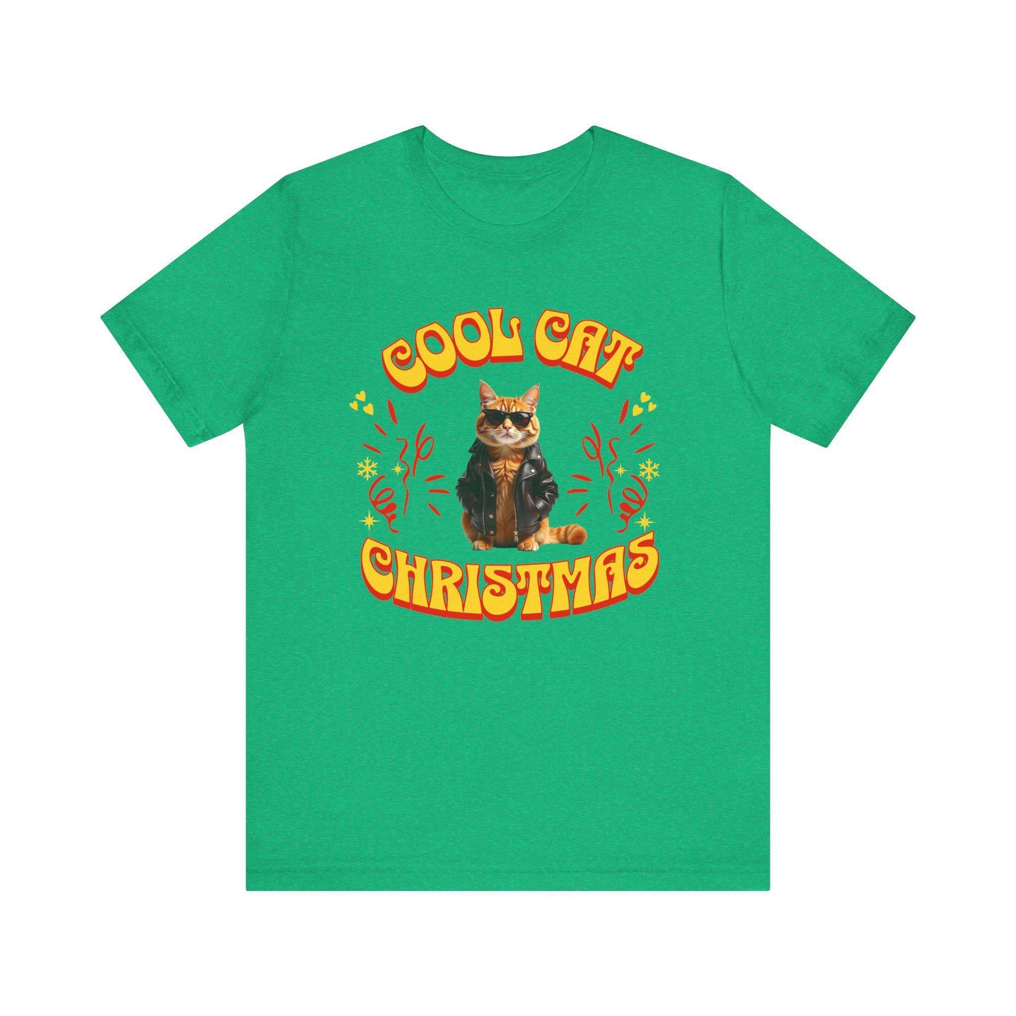 Cat Christmas Shirt, 100% Airlume Cotton Tee with Sunglasses Cat Design, image 2