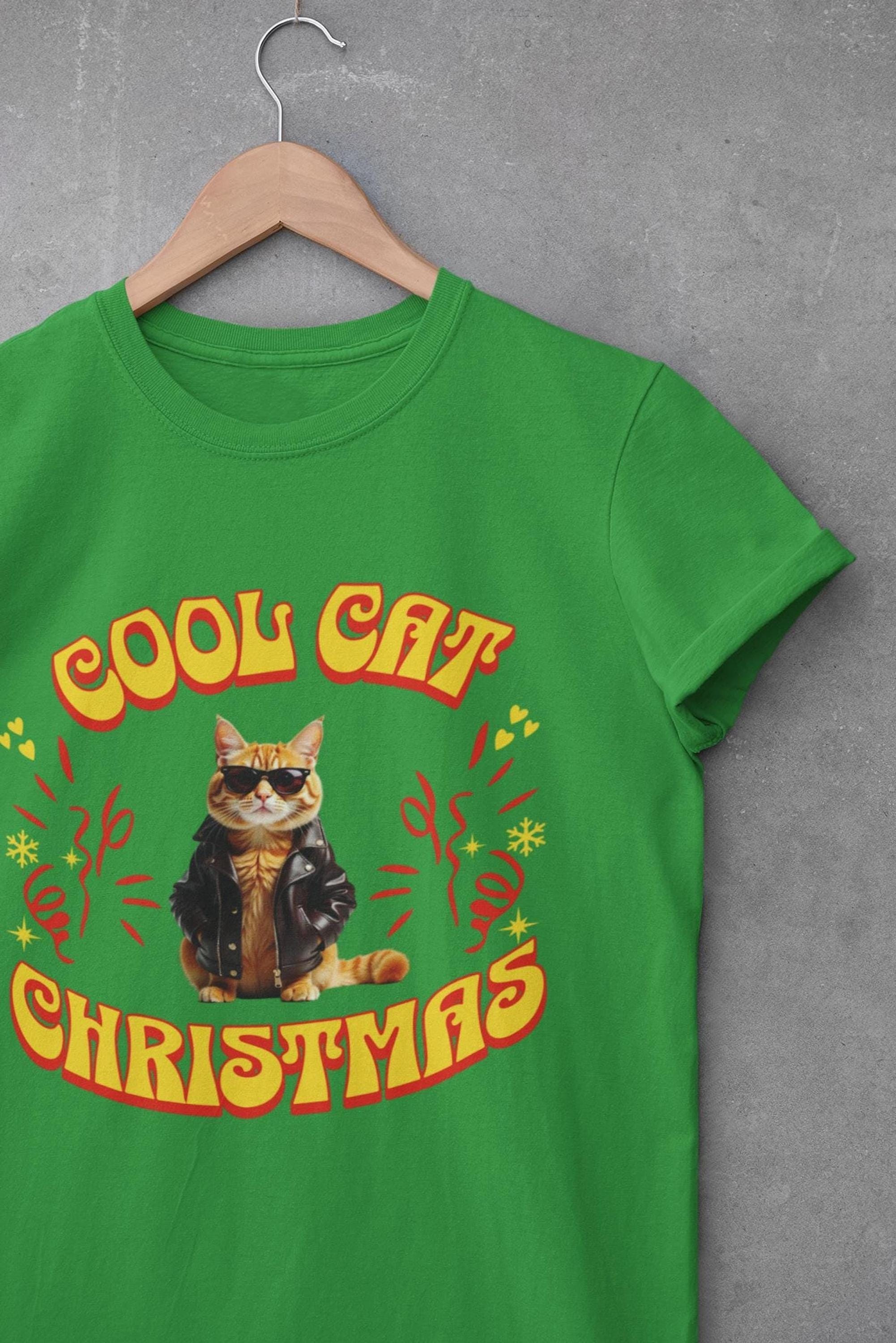 Cat Christmas Shirt, 100% Airlume Cotton Tee with Sunglasses Cat Design, image 5
