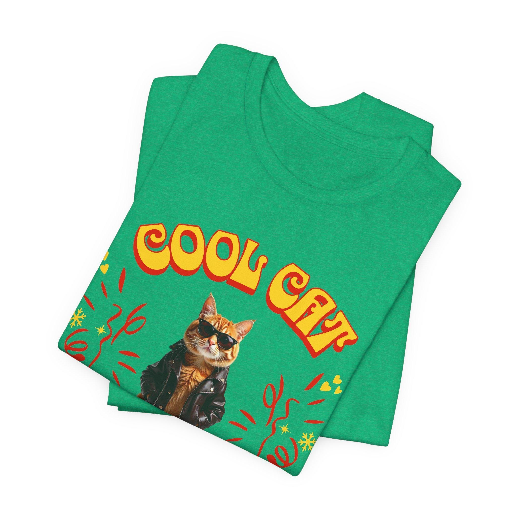 Cat Christmas Shirt, 100% Airlume Cotton Tee with Sunglasses Cat Design, image 6