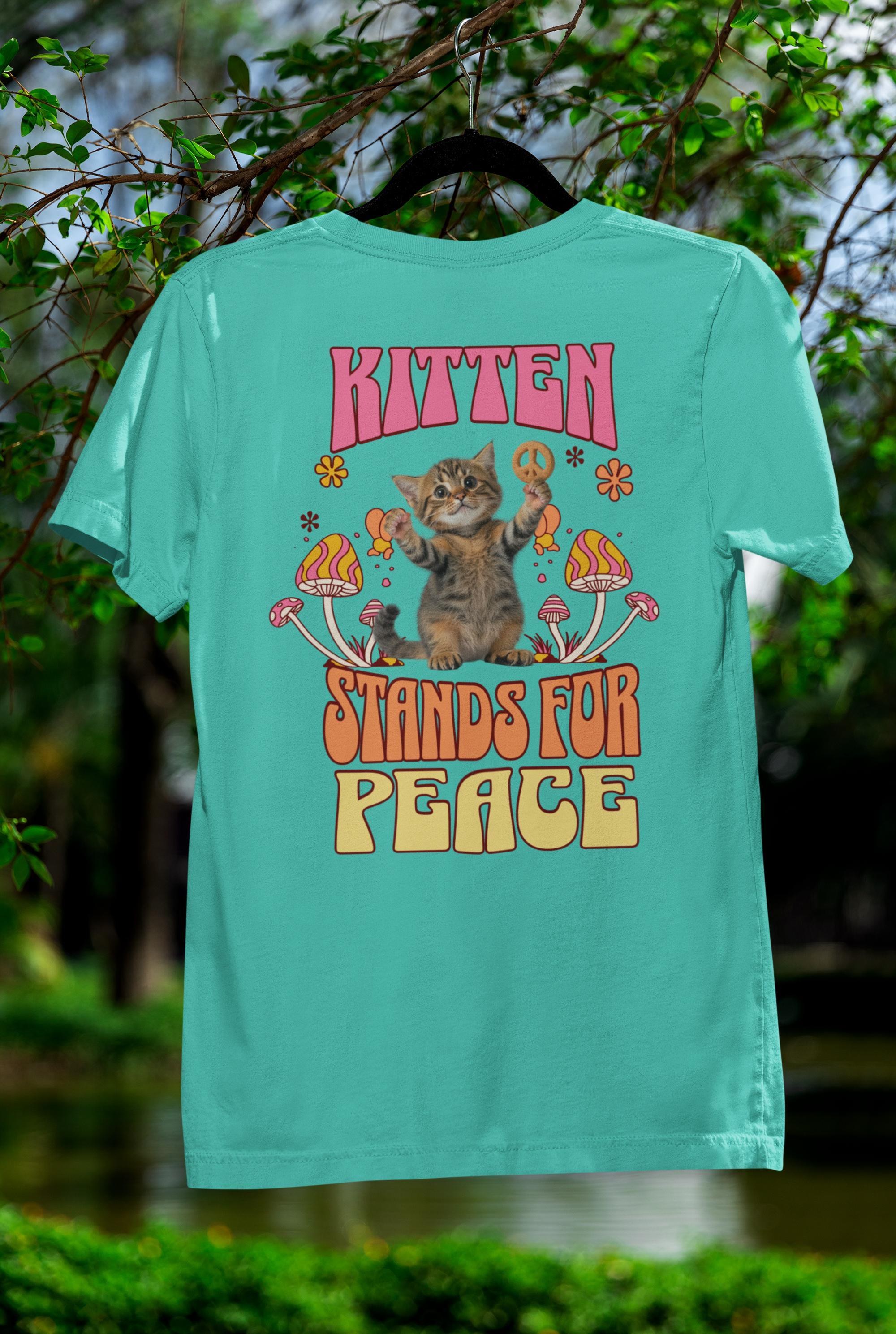Peace KittenColorful Cat Shirt, 100% Cotton Unisex Peace Graphic