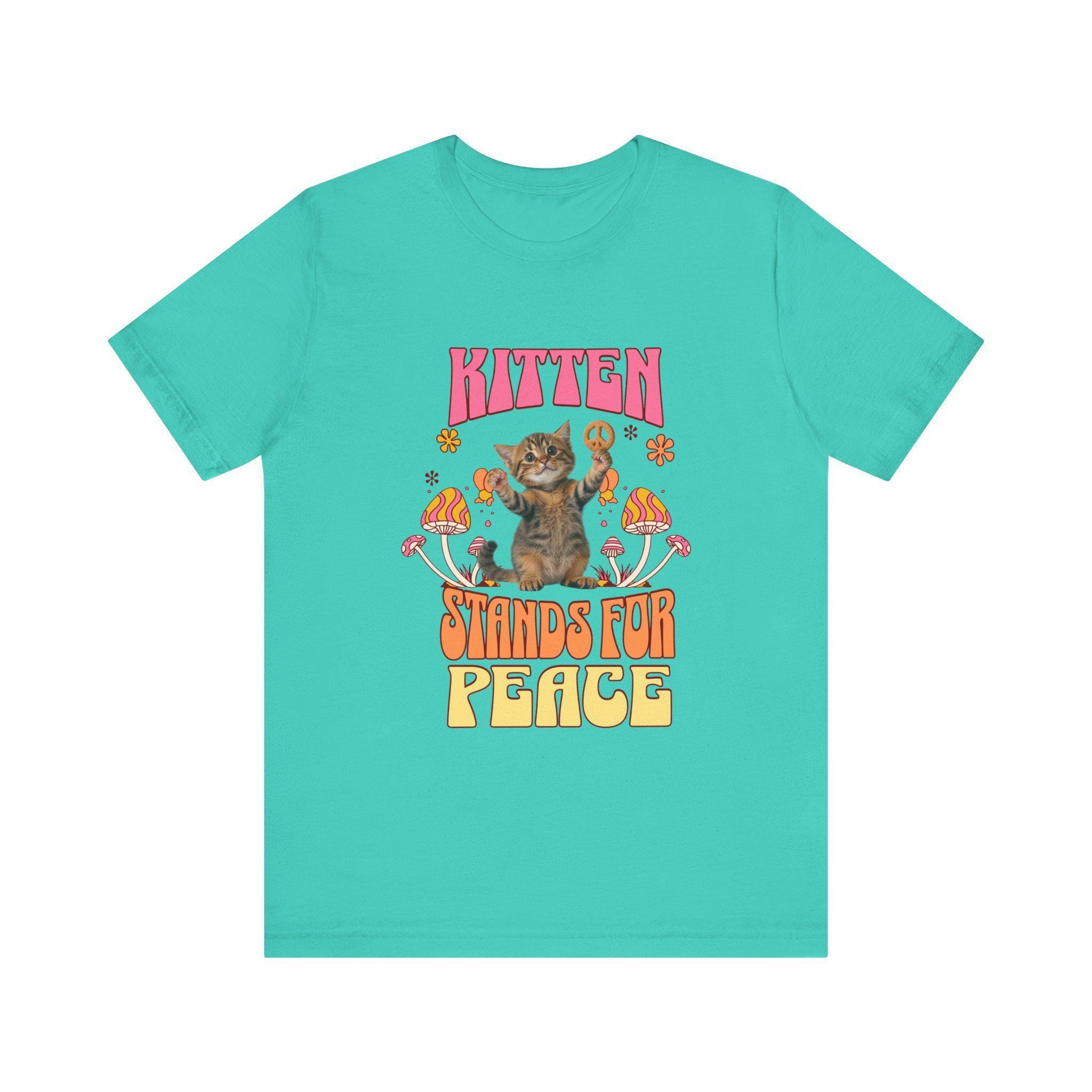 Peace KittenColorful Cat Shirt, 100% Cotton Unisex Peace Graphic, image 2