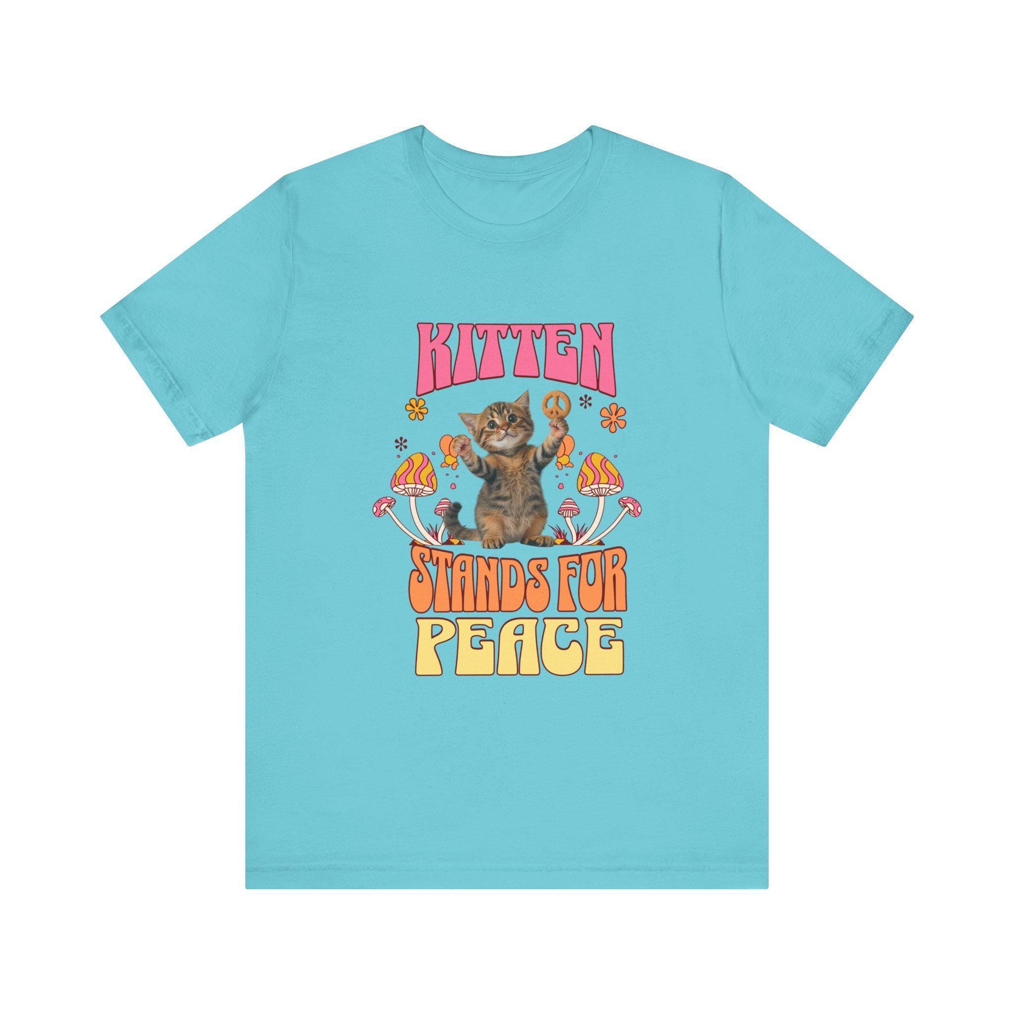 Peace KittenColorful Cat Shirt, 100% Cotton Unisex Peace Graphic, image 3