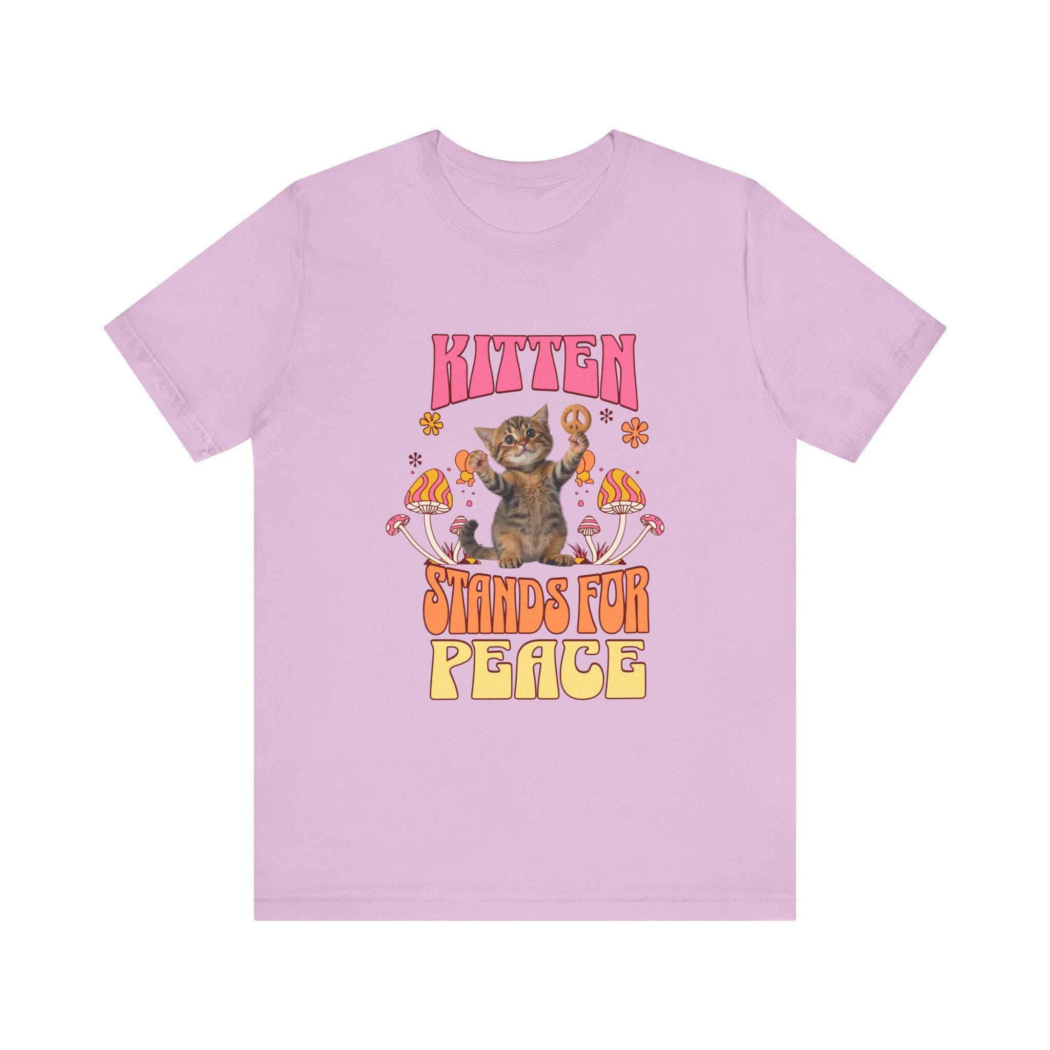 Peace KittenColorful Cat Shirt, 100% Cotton Unisex Peace Graphic, image 4