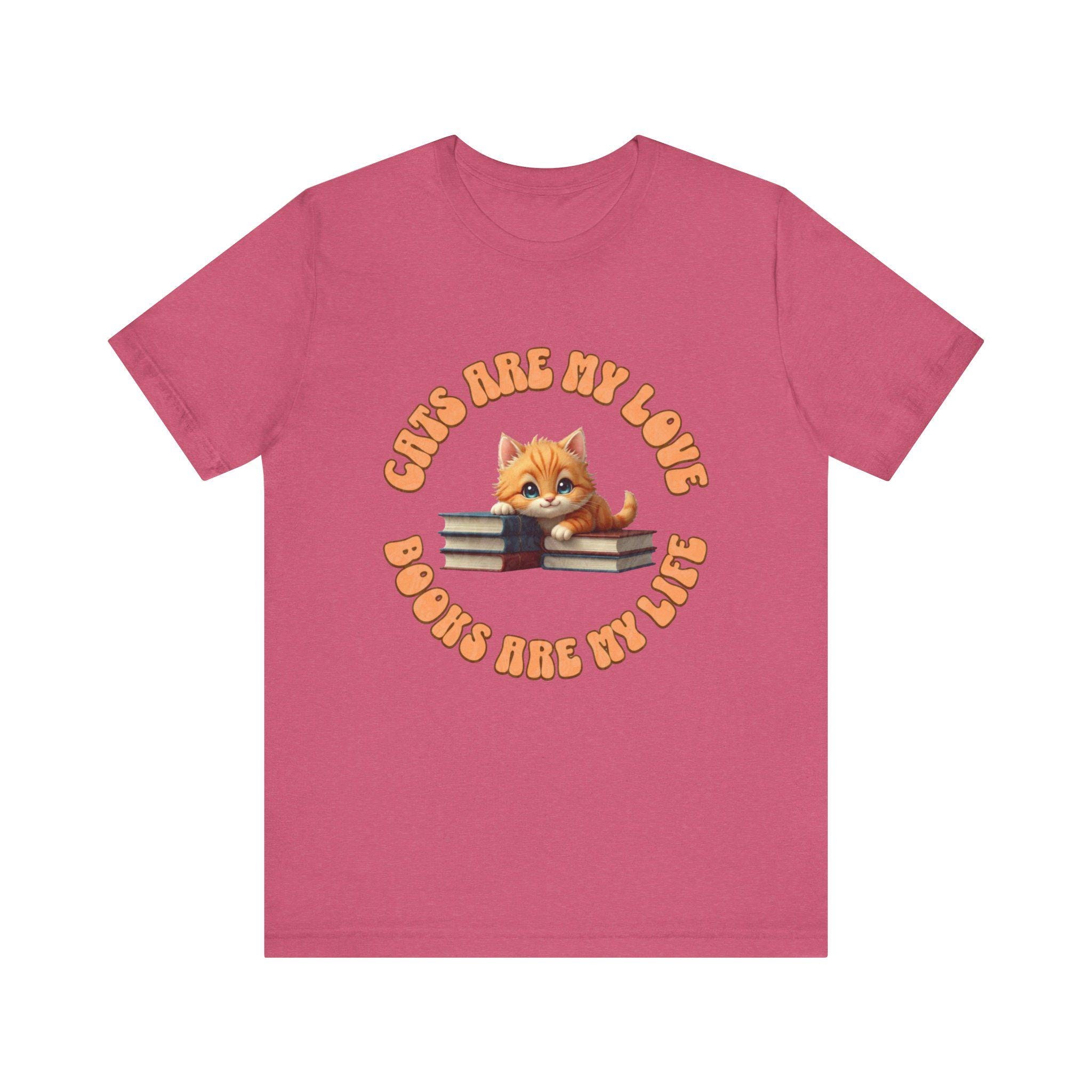 Cat & Books T-Shirt: Bookworm Reader Pet Cotton Tee, image 2