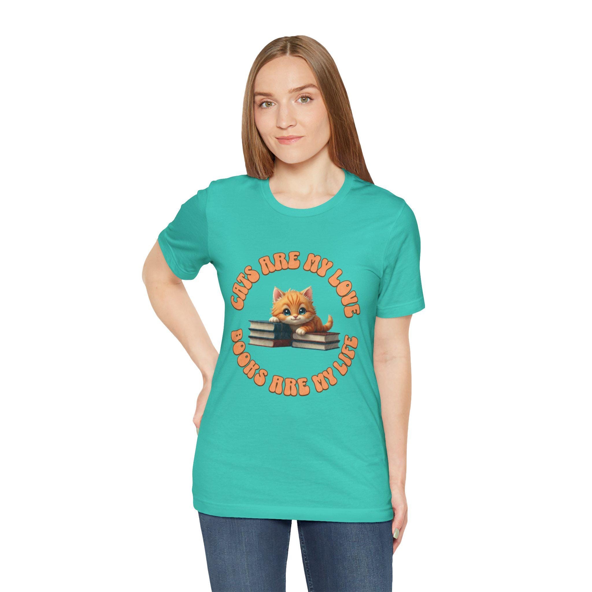 Cat & Books T-Shirt: Bookworm Reader Pet Cotton Tee, image 6