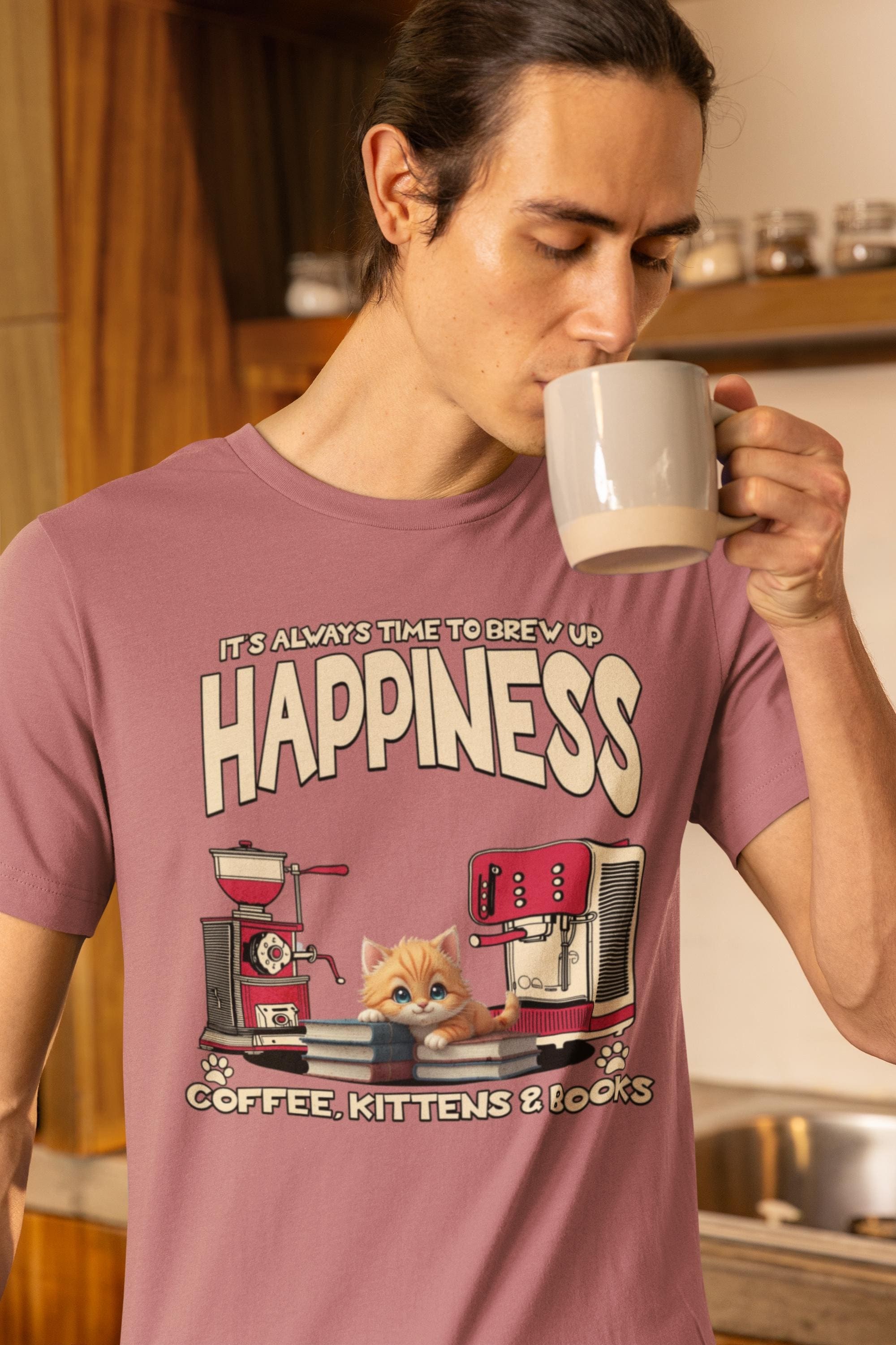 Cat Lover Coffee T-Shirt: Kittens, Books, Comfort Wear
